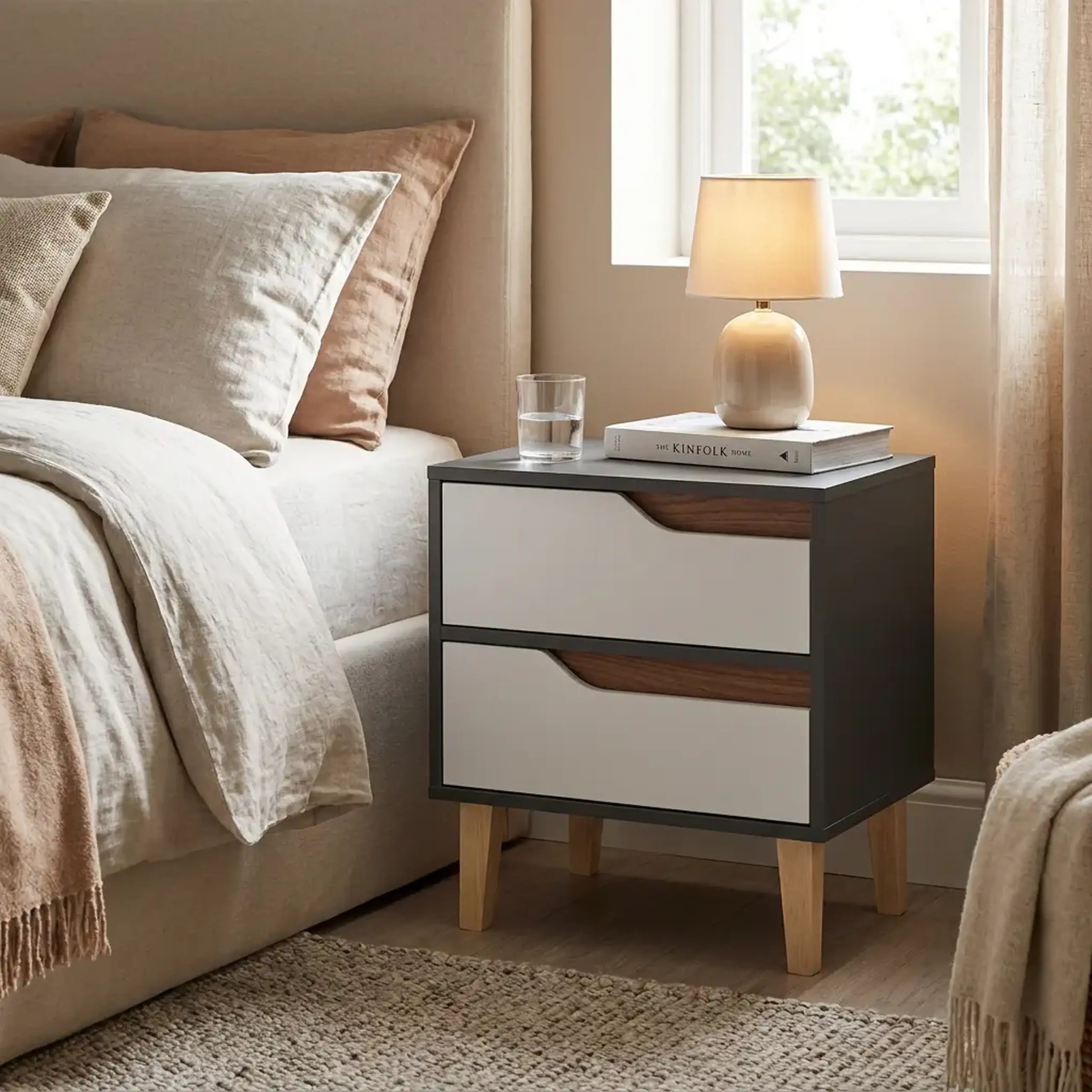 Тумба Wood 2Ш 500/530/400, Антрацит/Нимфея альба/Дуб крафт золотой