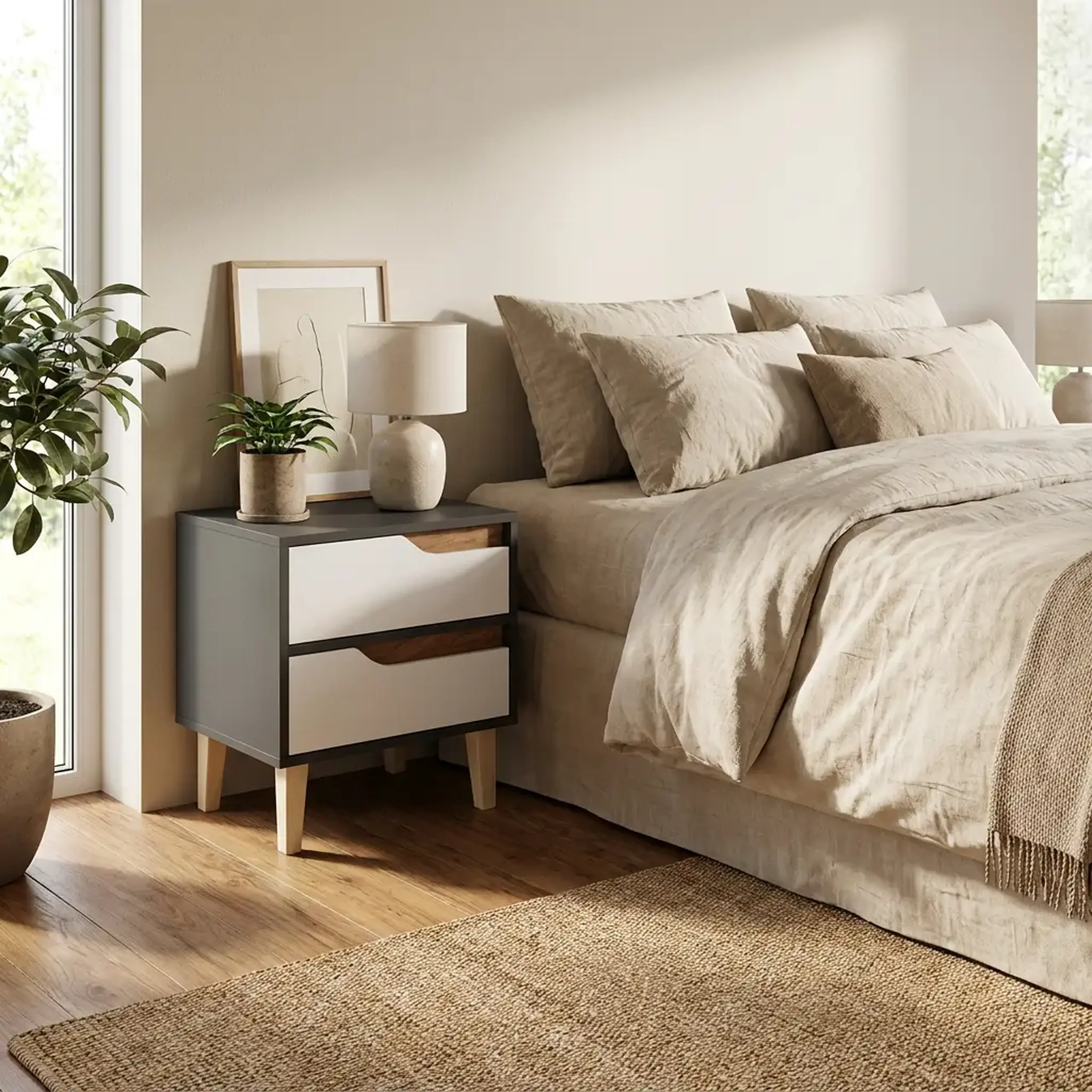 Тумба Wood 2Ш 500/530/400, Антрацит/Нимфея альба/Дуб крафт золотой