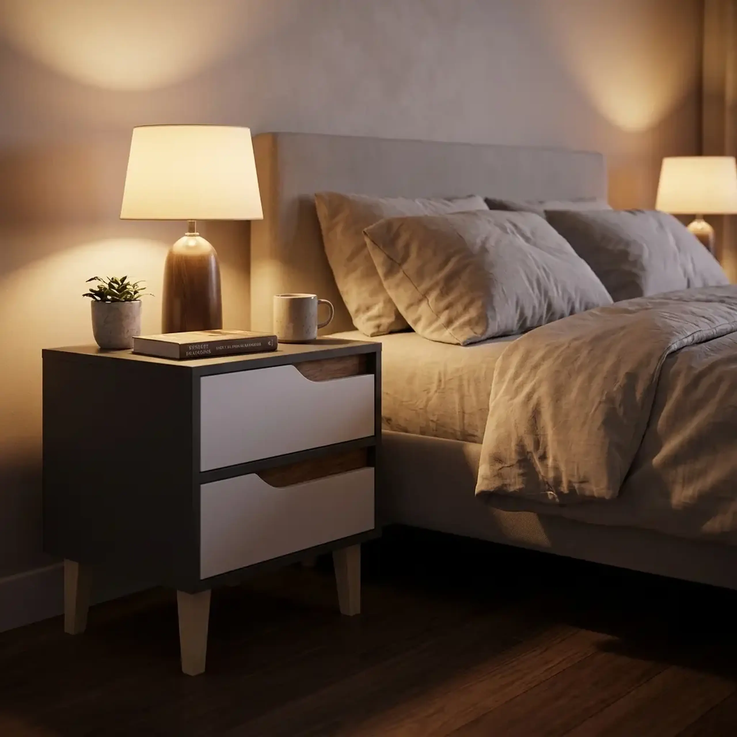 Тумба Wood 2Ш 500/530/400, Антрацит/Нимфея альба/Дуб крафт золотой