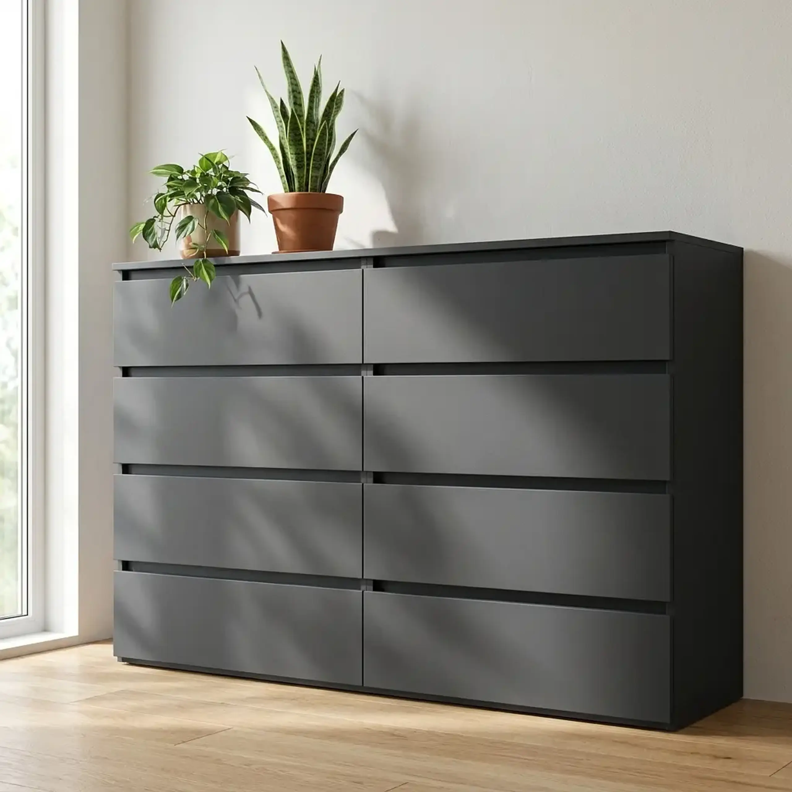 Comoda 4home Ideea K, 100x180x42 cm, 8 sertare, Gri Grafit/ Gri Grafit