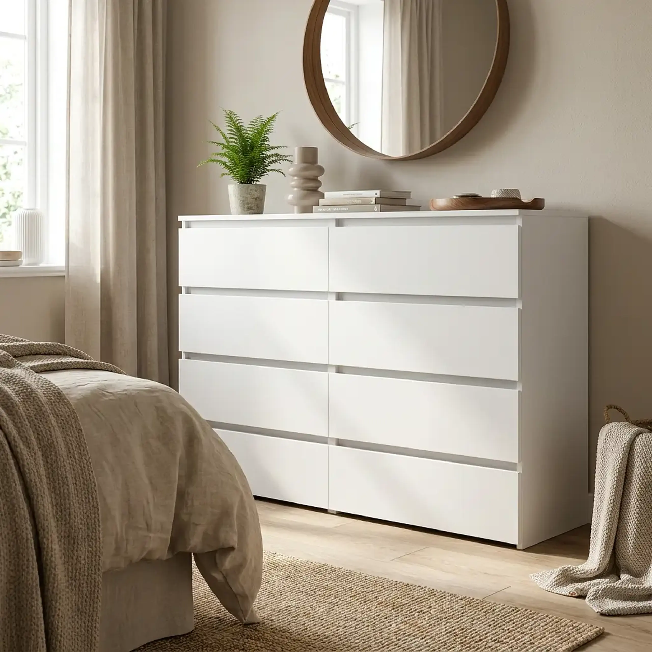 Comoda 4home Ideea K, 100x120x42 cm, 8 sertare, Nimfea Alba/ Nimfea Alba
