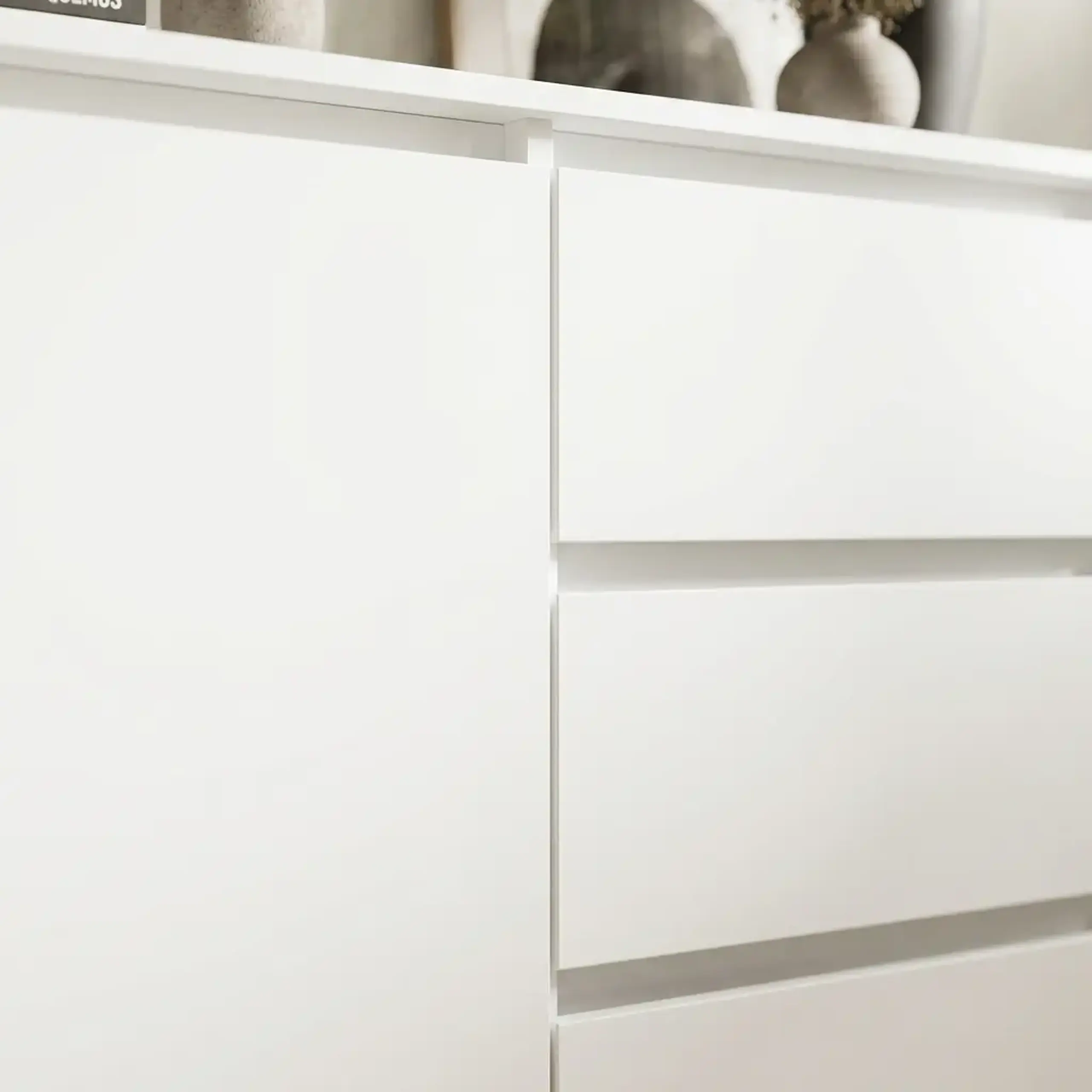 Comoda 4home Ideea K, 76x100x42 cm, 1 usa, 3 sertare, Nimfea Alba/ Nimfea Alba