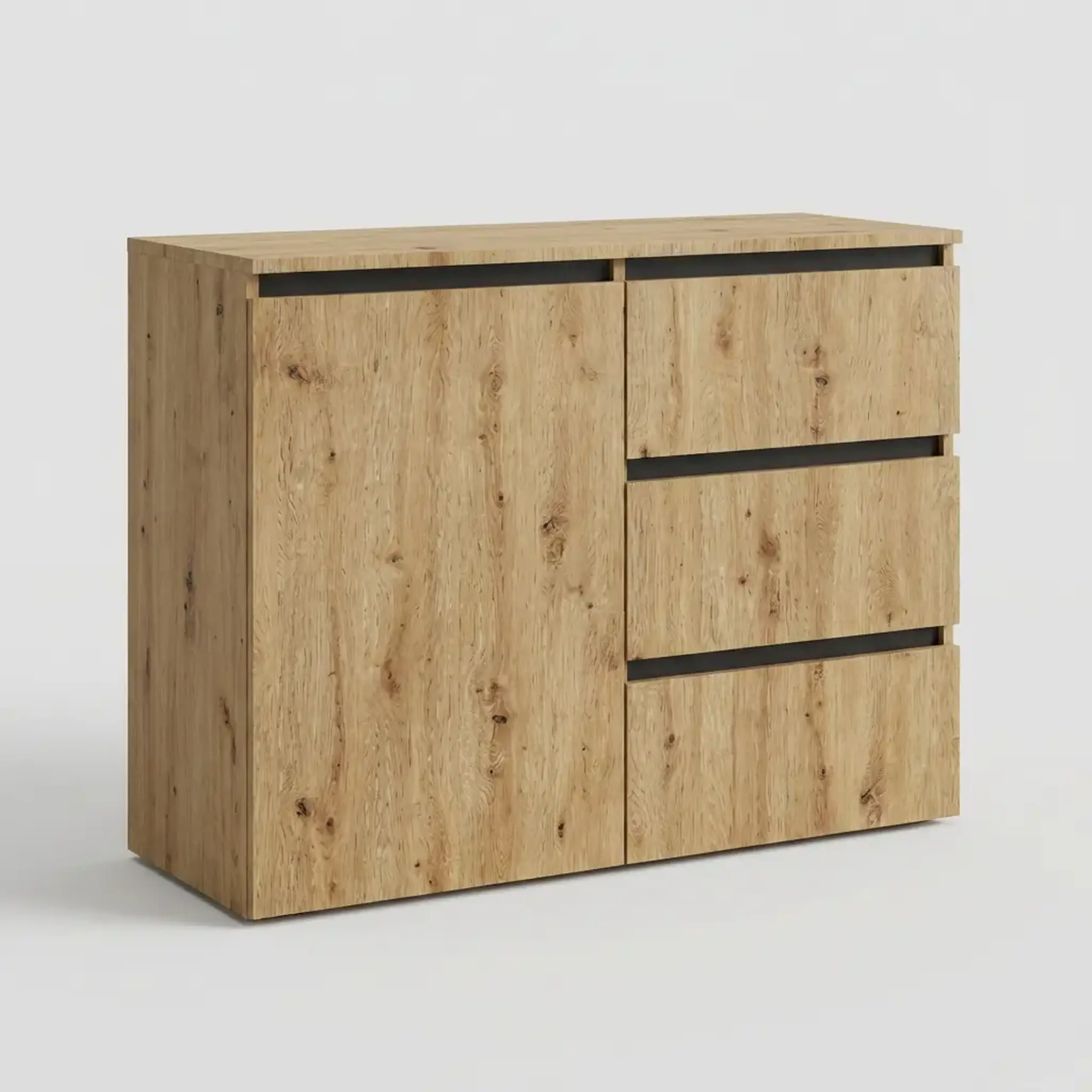 Comoda 4home Ideea K, 76x100x42 cm, 1 usa, 3 sertare, Stejar Artizanal/Gri Grafit