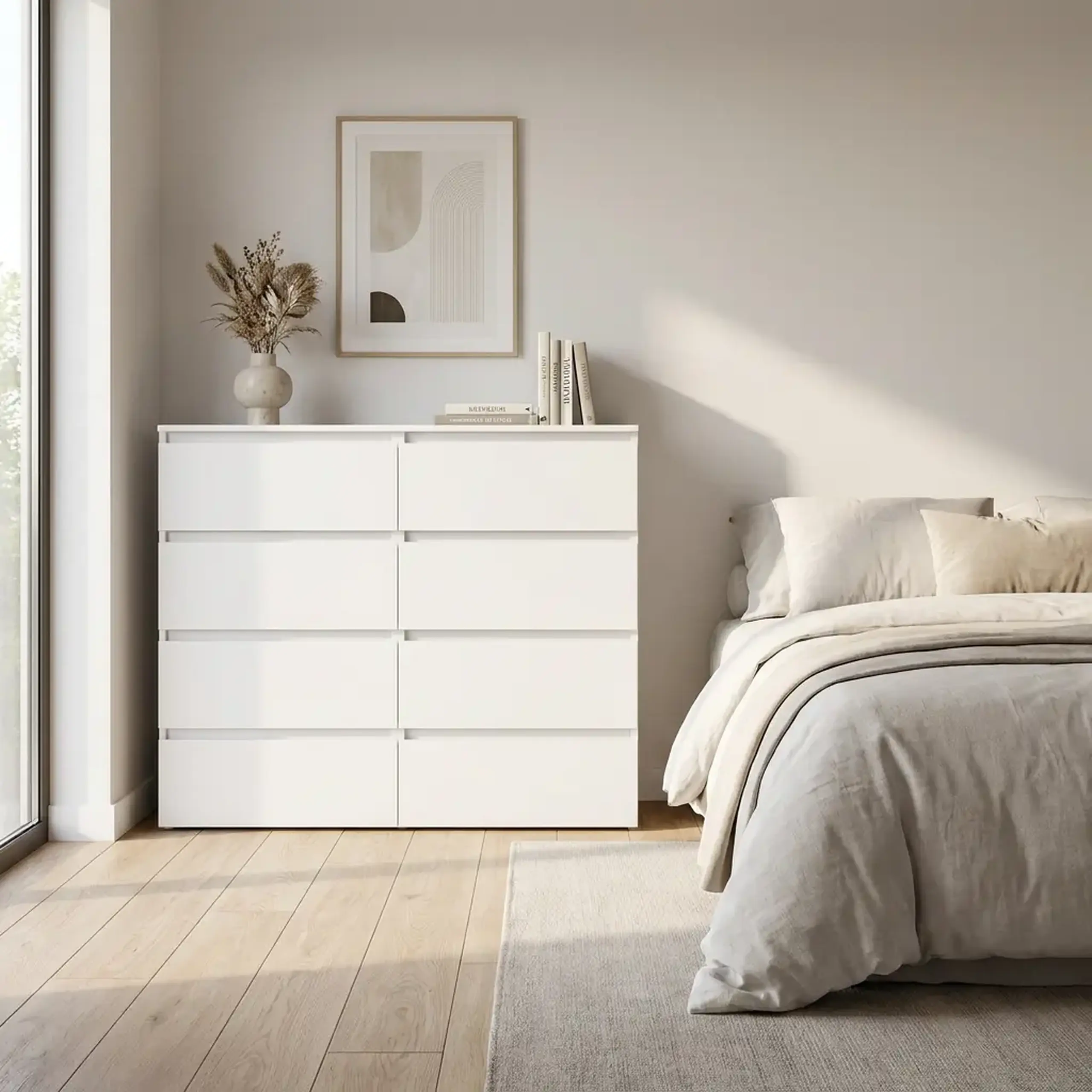 Comoda 4home Ideea K, 100x120x42 cm, 8 sertare, Nimfea Alba/ Nimfea Alba