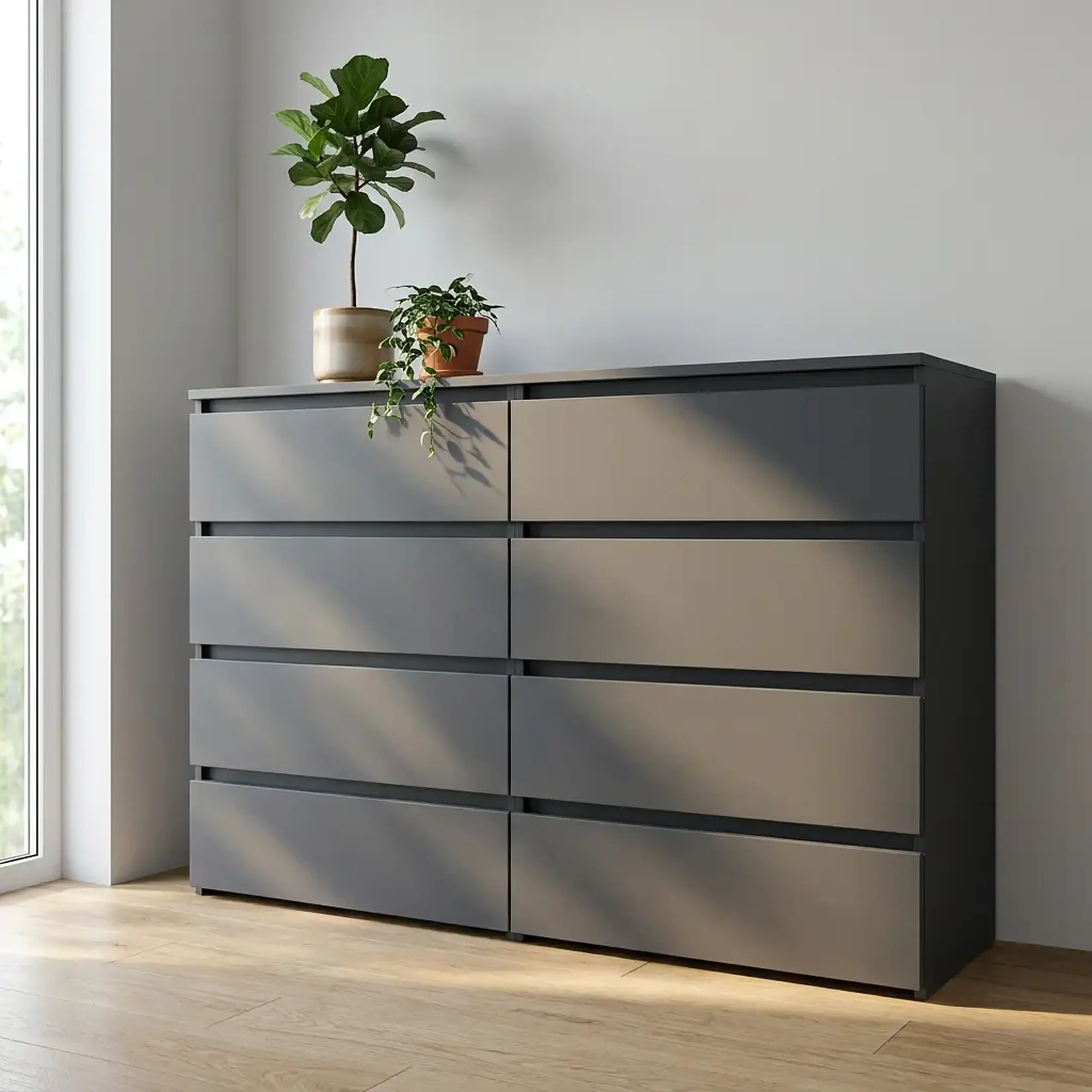 Comoda 4home Ideea K, 100x160x42 cm, 8 sertare, Gri Grafit/ Gri Grafit