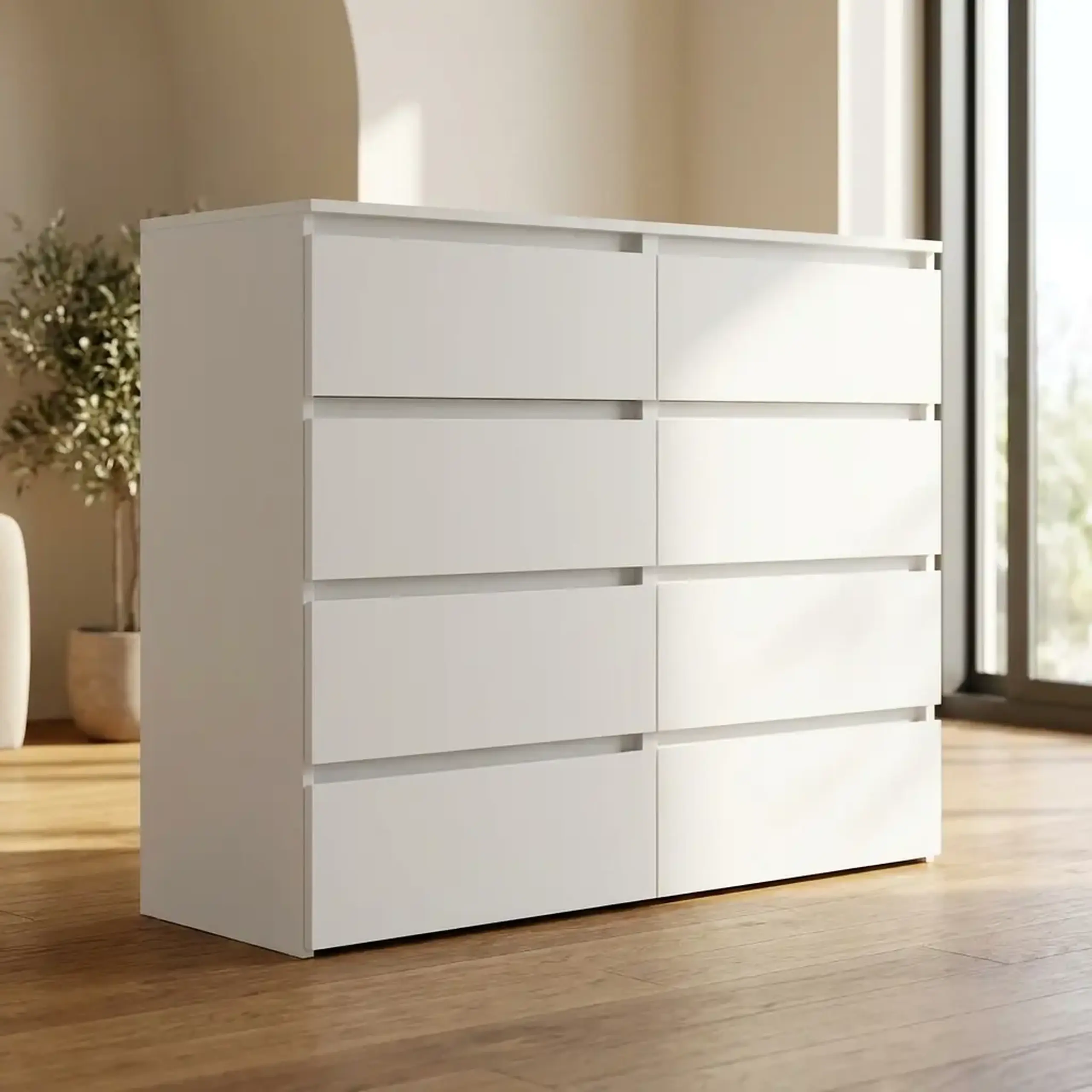 Comoda 4home Ideea K, 100x120x42 cm, 8 sertare, Nimfea Alba/ Nimfea Alba