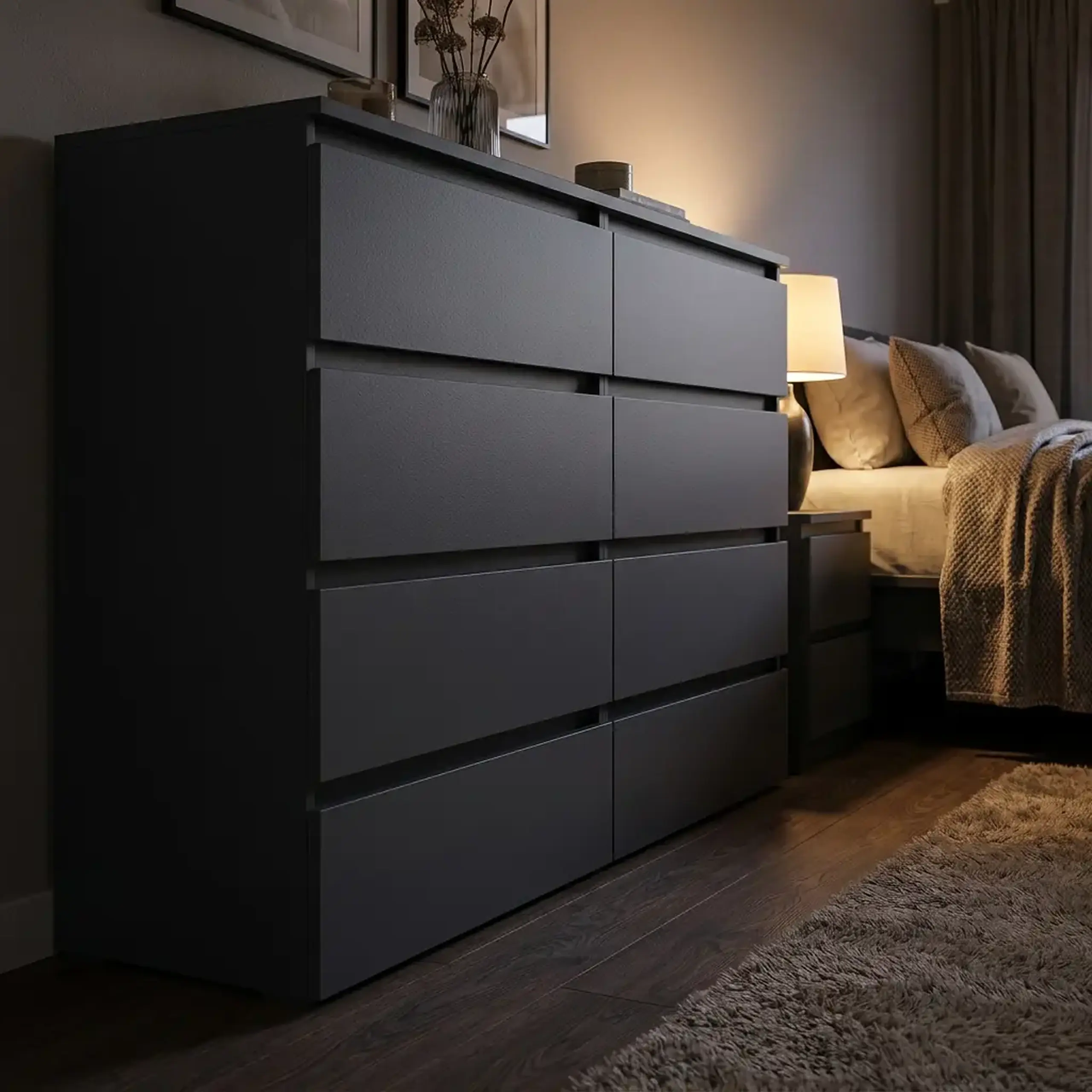 Comoda 4home Ideea K, 100x180x42 cm, 8 sertare, Gri Grafit/ Gri Grafit