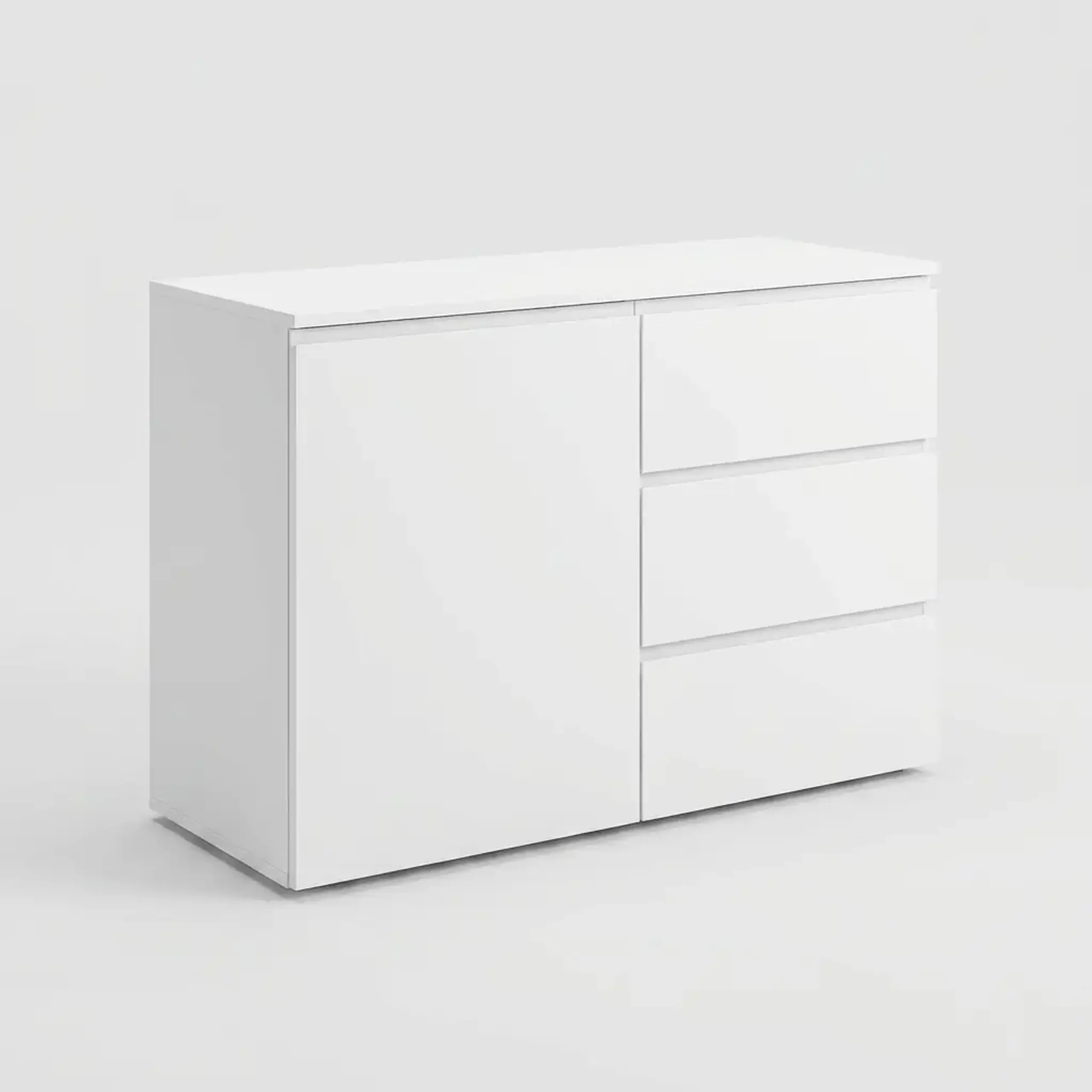 Comoda 4home Ideea K, 76x100x42 cm, 1 usa, 3 sertare, Nimfea Alba/ Nimfea Alba