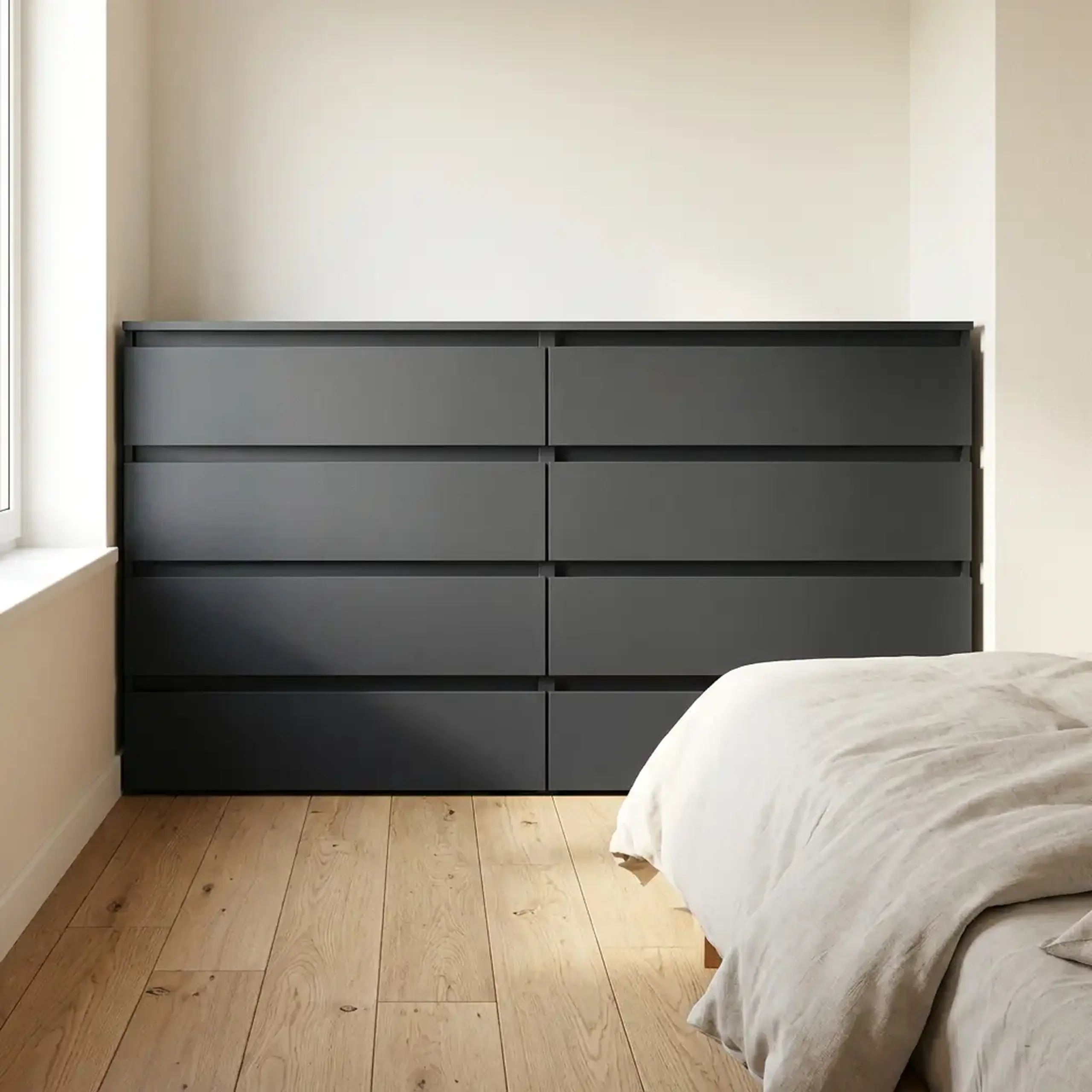 Comoda 4home Ideea K, 100x180x42 cm, 8 sertare, Gri Grafit/ Gri Grafit