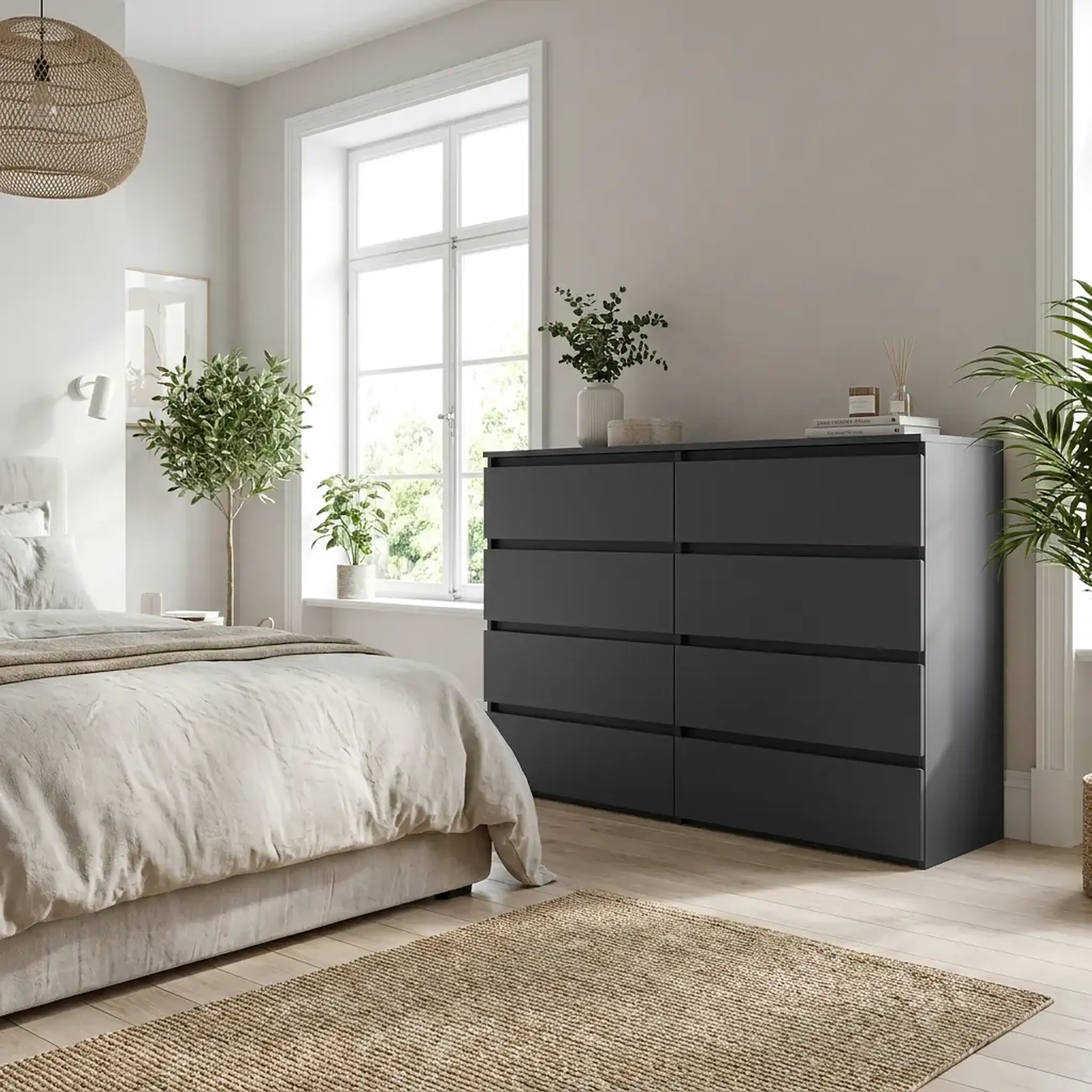 Comoda 4home Ideea K, 100x160x42 cm, 8 sertare, Gri Grafit/ Gri Grafit