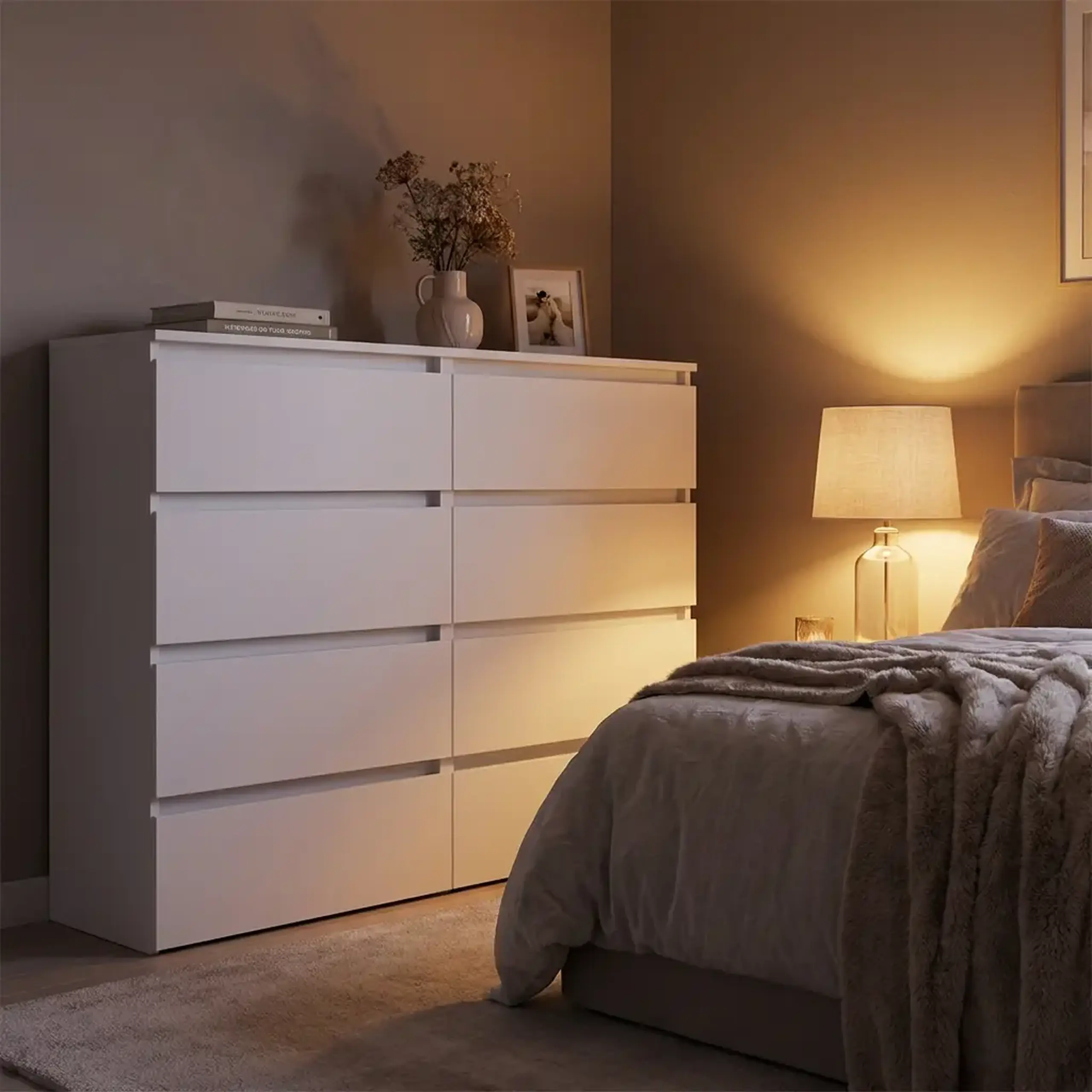 Comoda 4home Ideea K, 100x120x42 cm, 8 sertare, Nimfea Alba/ Nimfea Alba