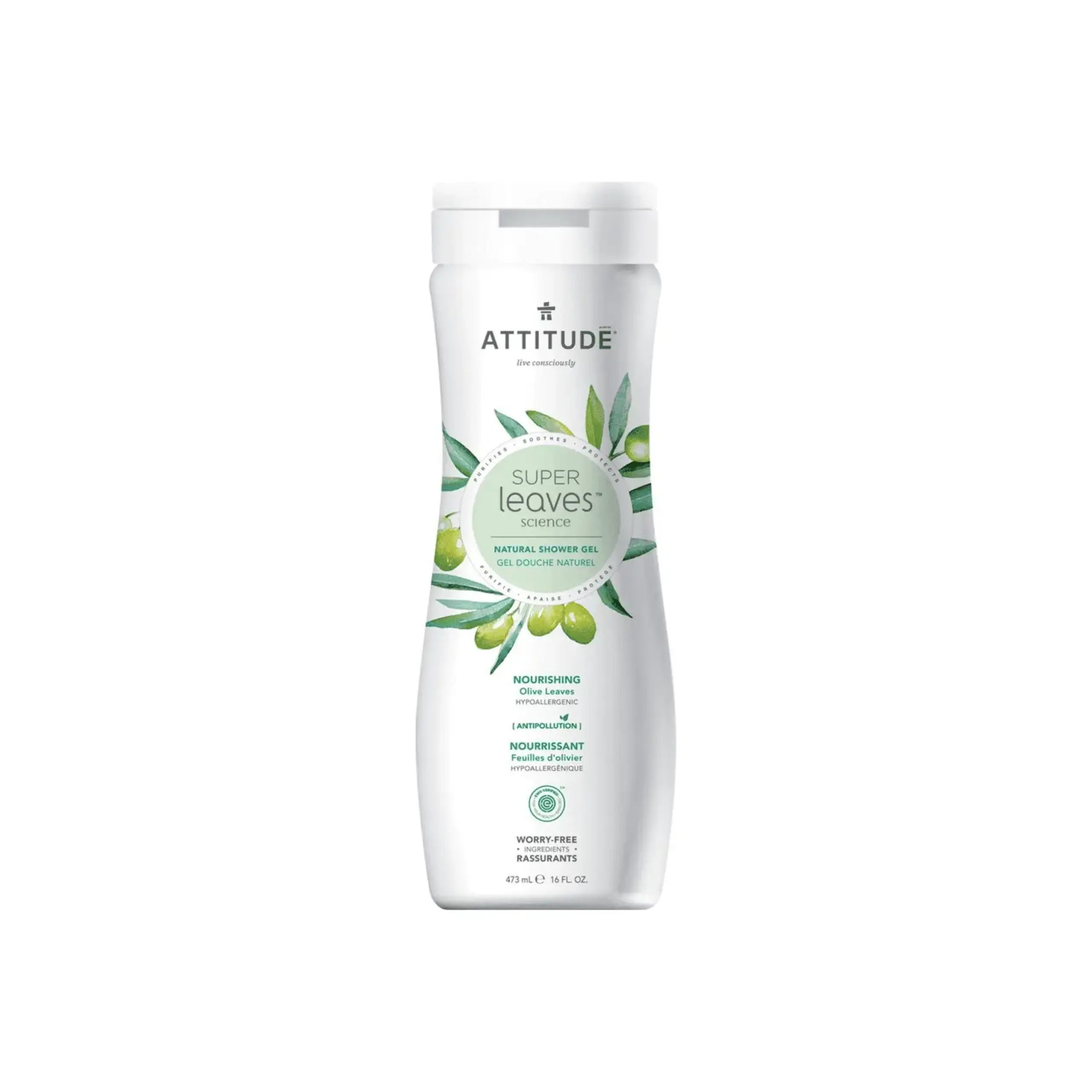 Gel de duș Super Leaves Nourishing Olive Leaves, 473 ml — ATTITUDE