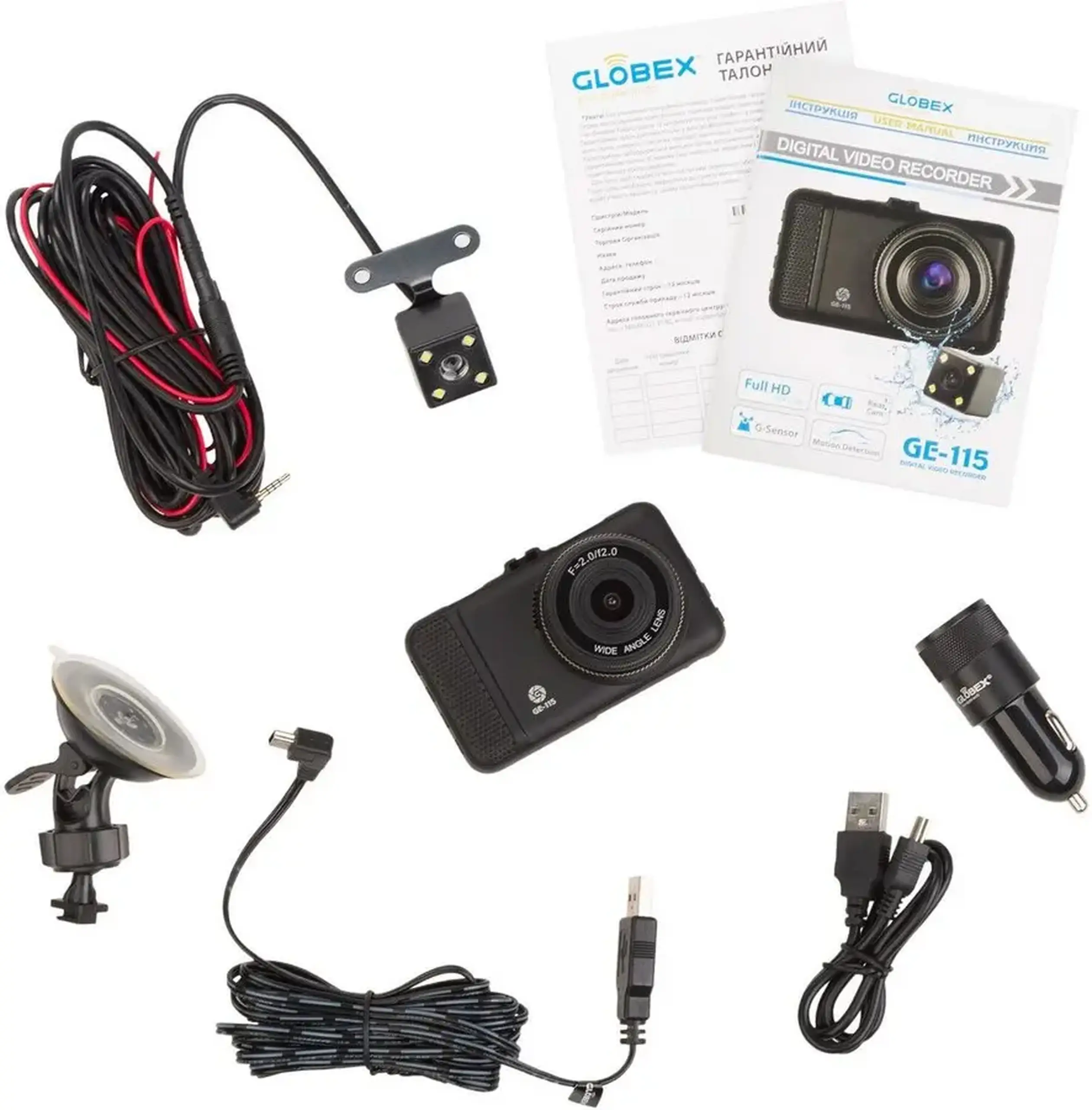 Cameră auto DVR Globex GE-115, Full-HD 1080P, Negru