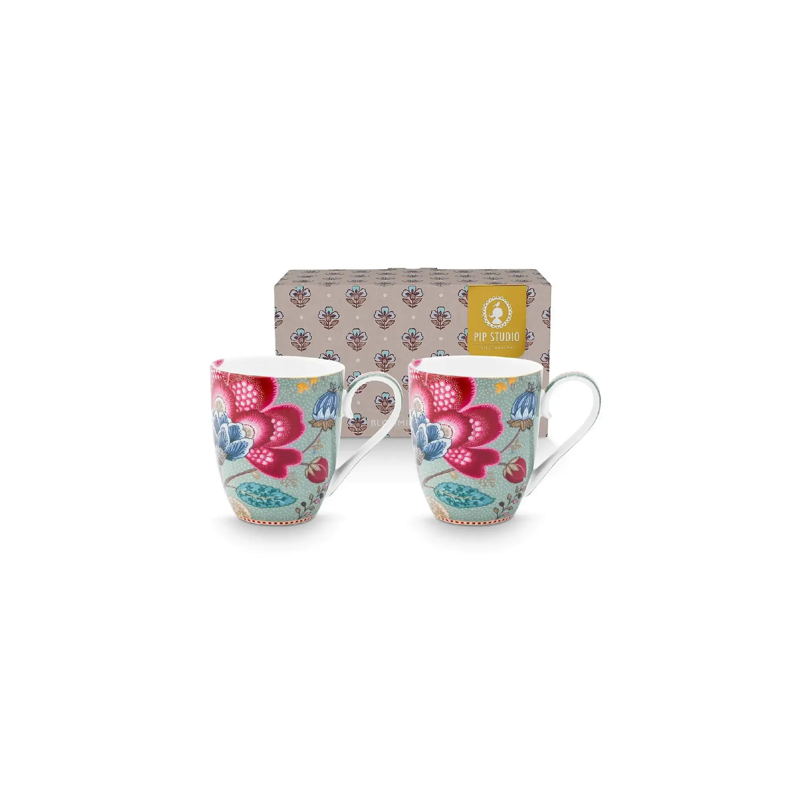 Set 2 căni Blooming Tales, porțelan, albastru, 450ml