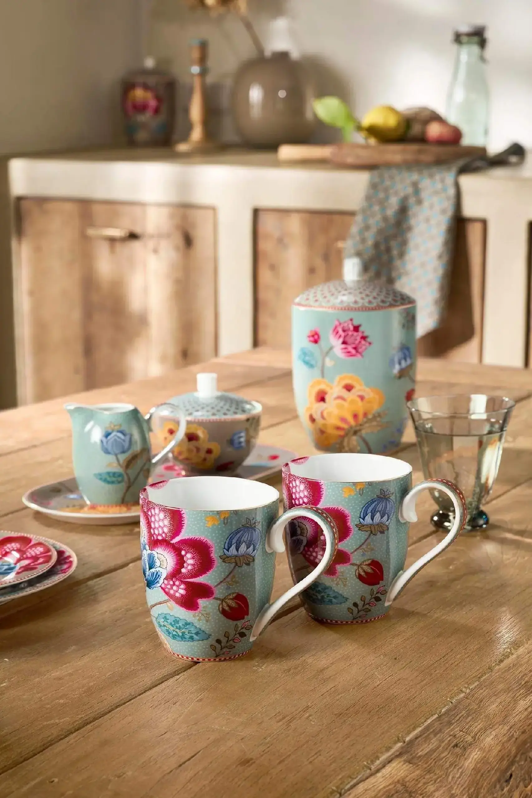 Set 2 căni Blooming Tales, porțelan, albastru, 450ml