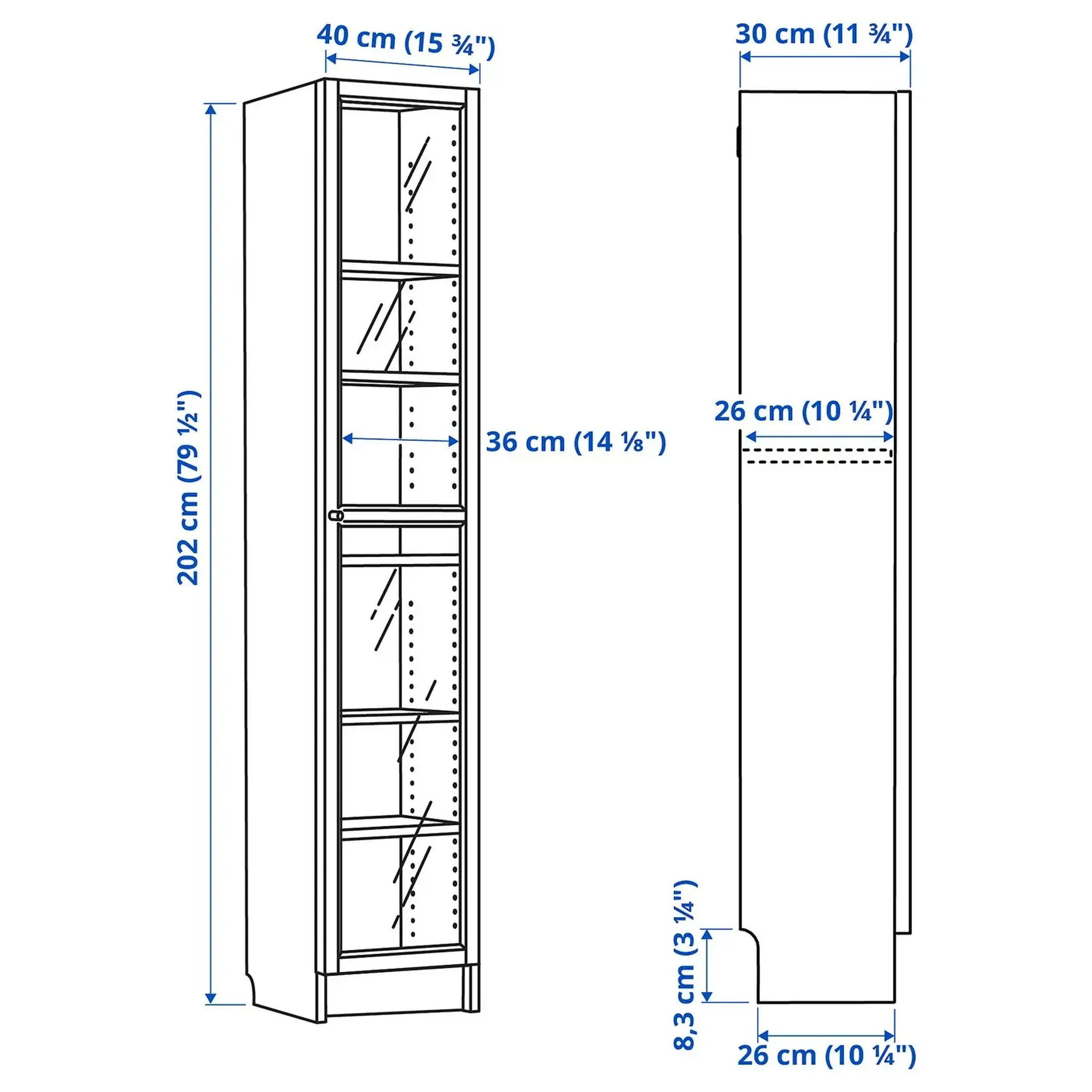 IKEA BILLY / OXBERG Biblioteca+usa sticla, alb/sticla, 40x30x202 cm