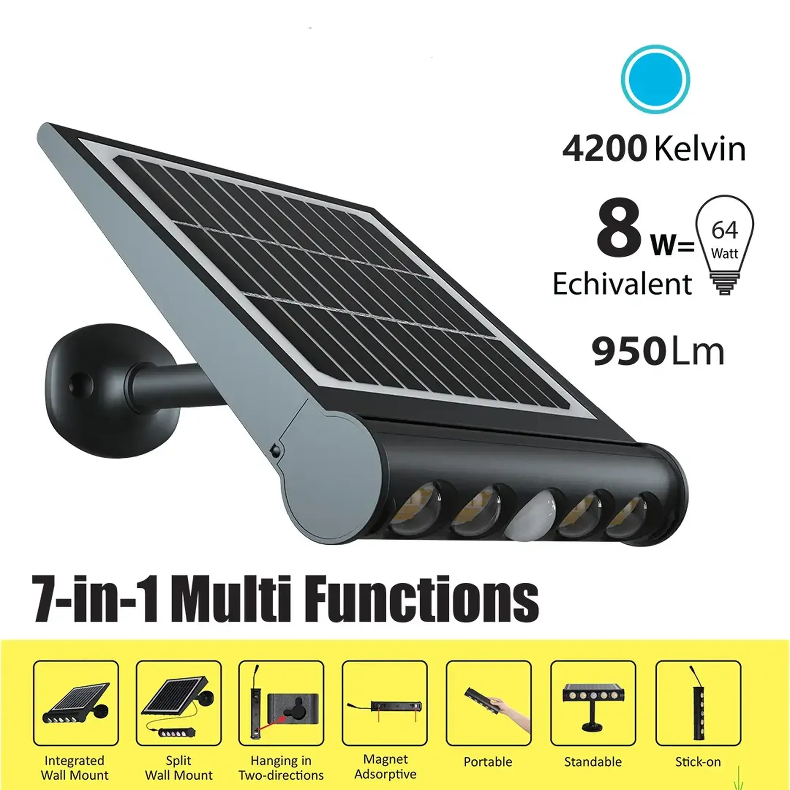 Felinar LED cu baterie solară Elmos LSD-SSL-8W 8 W 4200 K 950 lm IP65