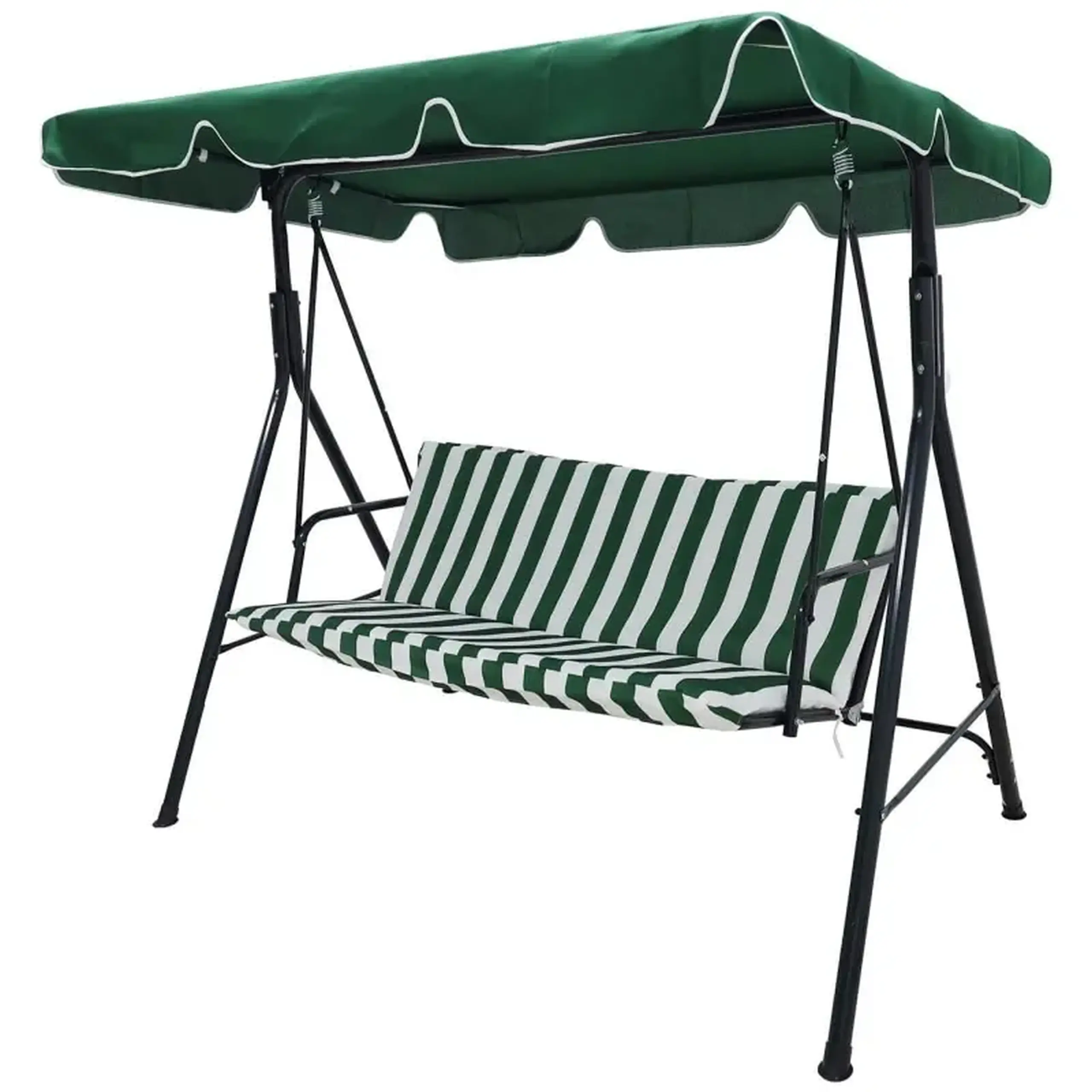 Balansoar de gradina cu umbrar DeHome Joy L2000 verde, 3 locuri, 170 x 115 x 153 cm, 150 kg greutate suportata