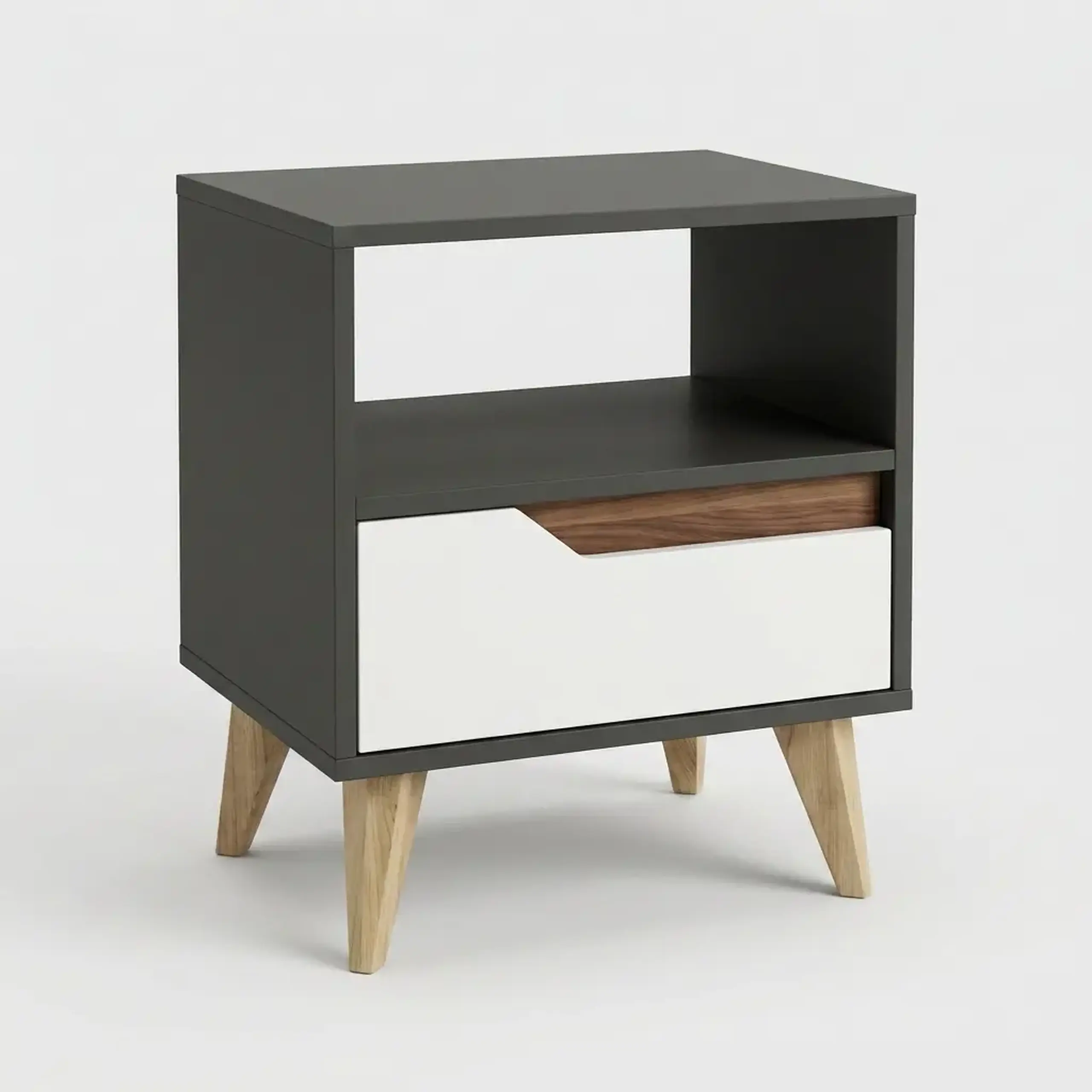 Noptiera 4home Wood, 53x50x40 cm, 1 Sertar, Pal,Antracit/ Nimfea alba