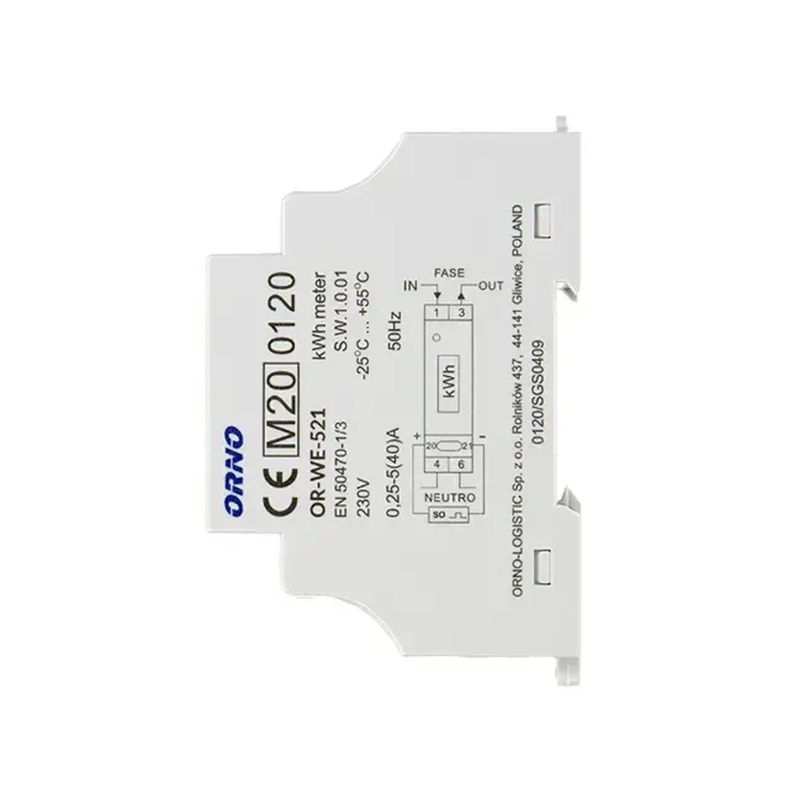 Contor electric ORNO ORWE521 monofazat 0.25-5/40 A 230 - 240 V IP51