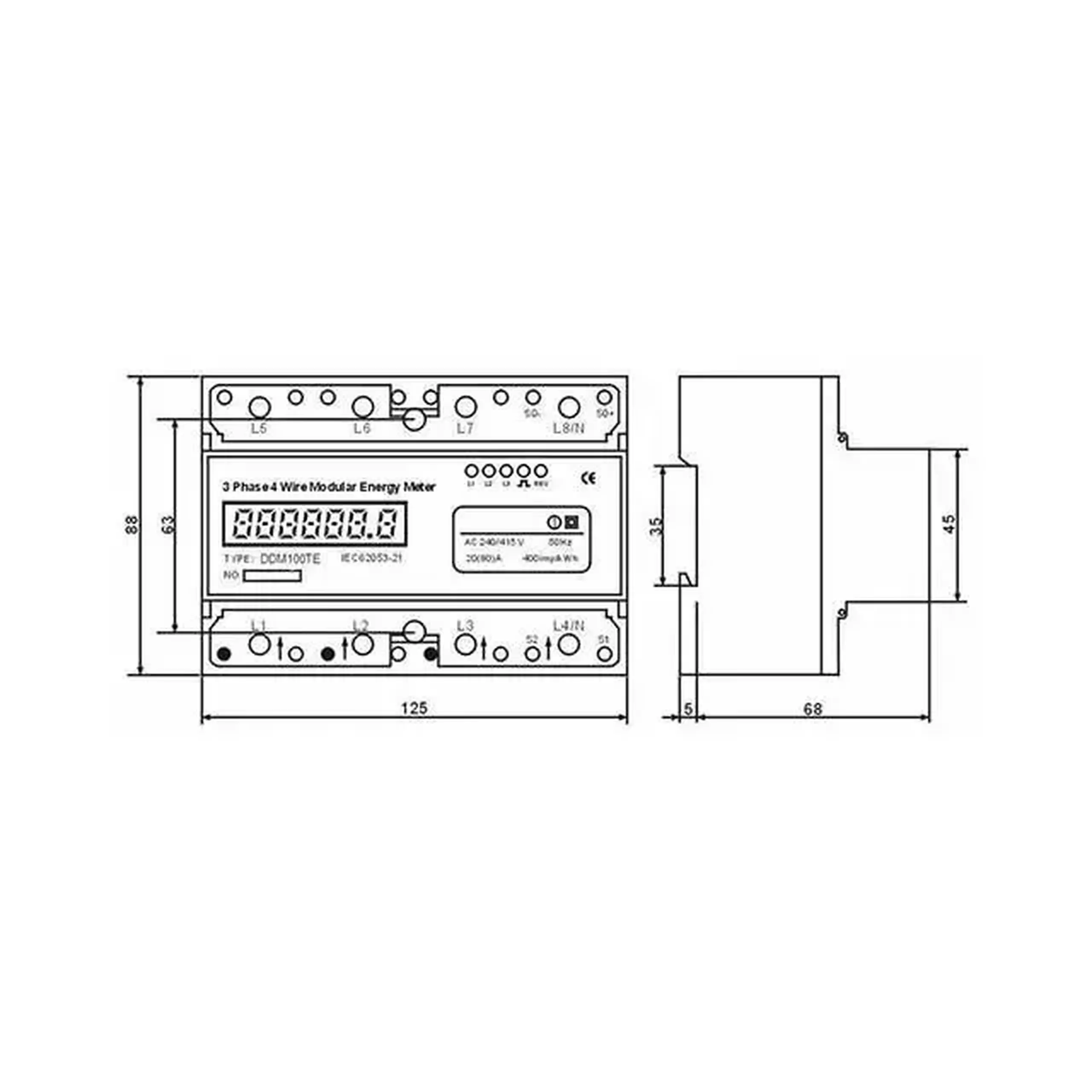 Contor electric HUABANG DDM100TC trifazat 6A 380 V IP20