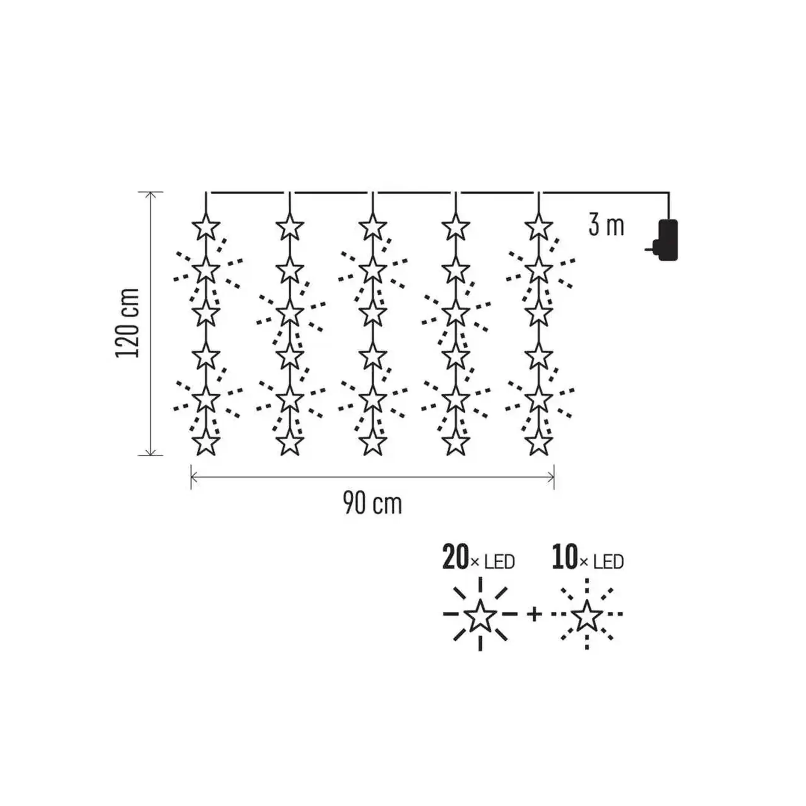 Ghirlandă "Cortină-Stele" 2.56 W 120 x 90 cm 3000 K 220 - 240 V IP44 LED EMOS