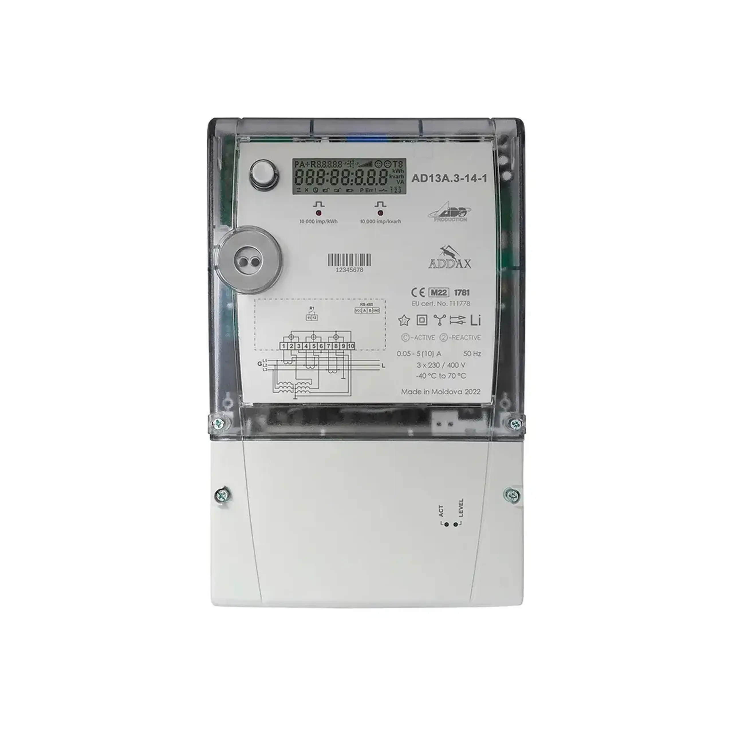 Contor bidirecțional AD13A.3-14-1 Trifazat 10 A 230/400 V IP54 Addax