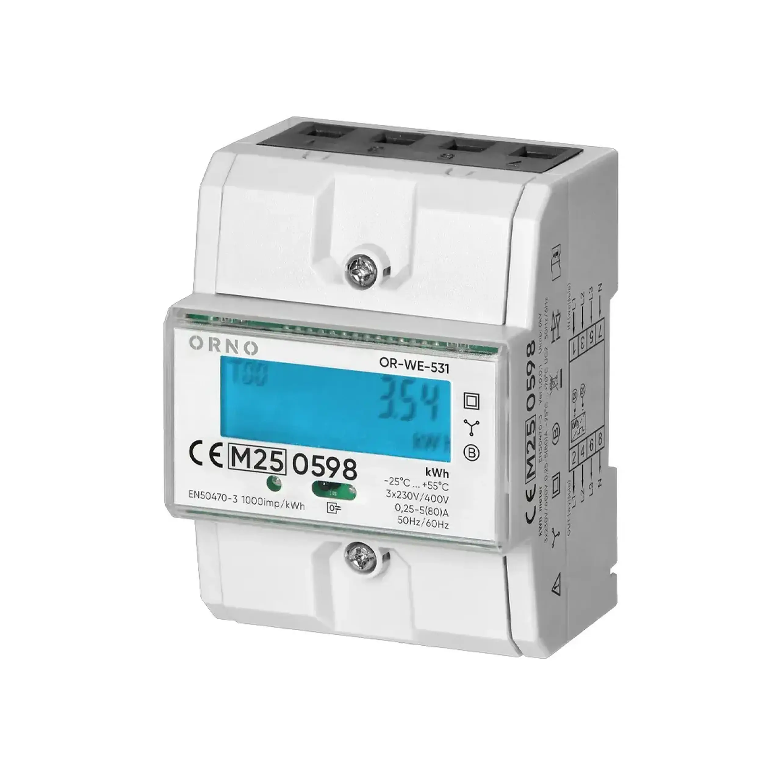 Contor digital Trifazat 0.25 - 5 (80) A 230/400 V IP51 ORNO