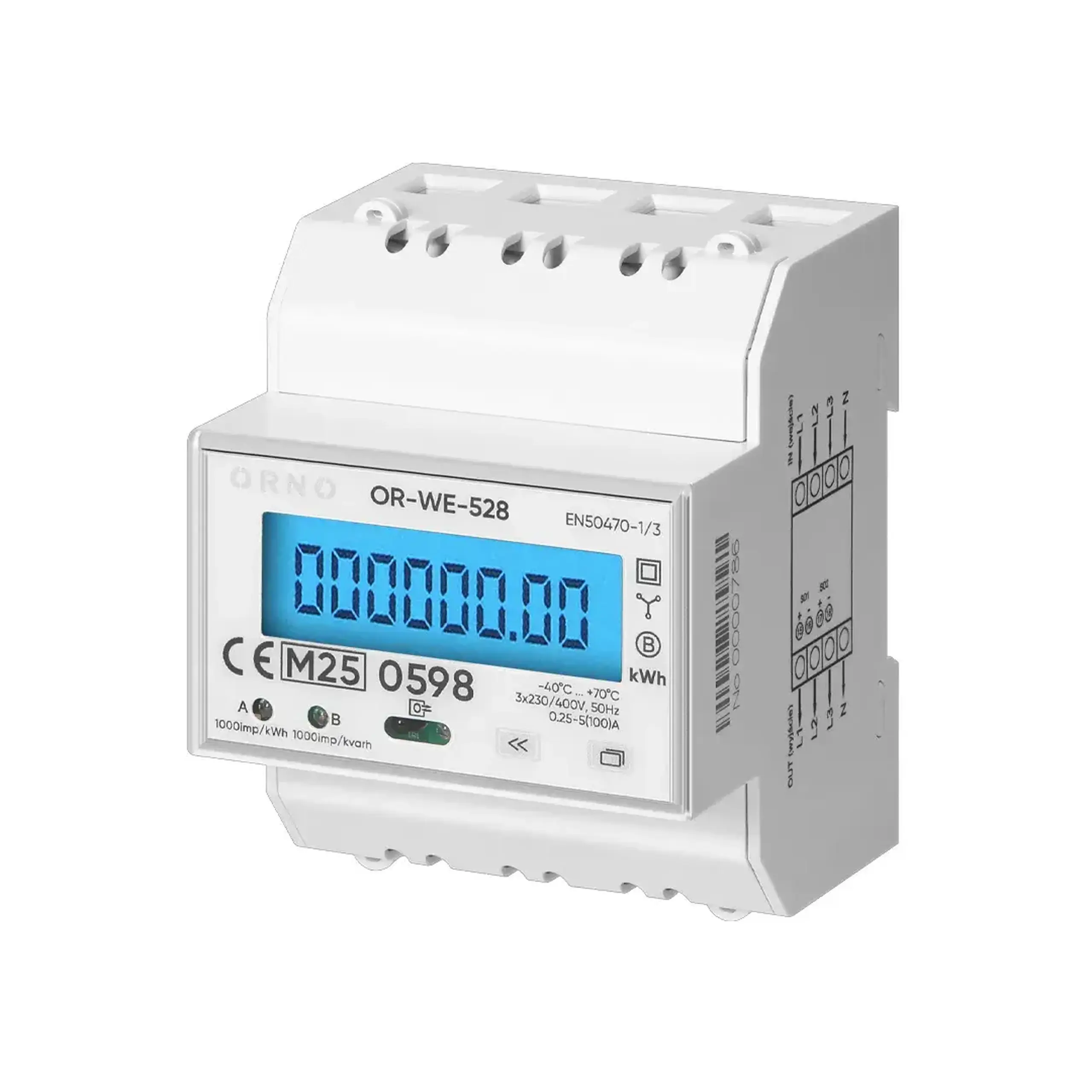Contor digital Trifazat 0.25 - 5 (100) A 230/400 V IP51 ORNO