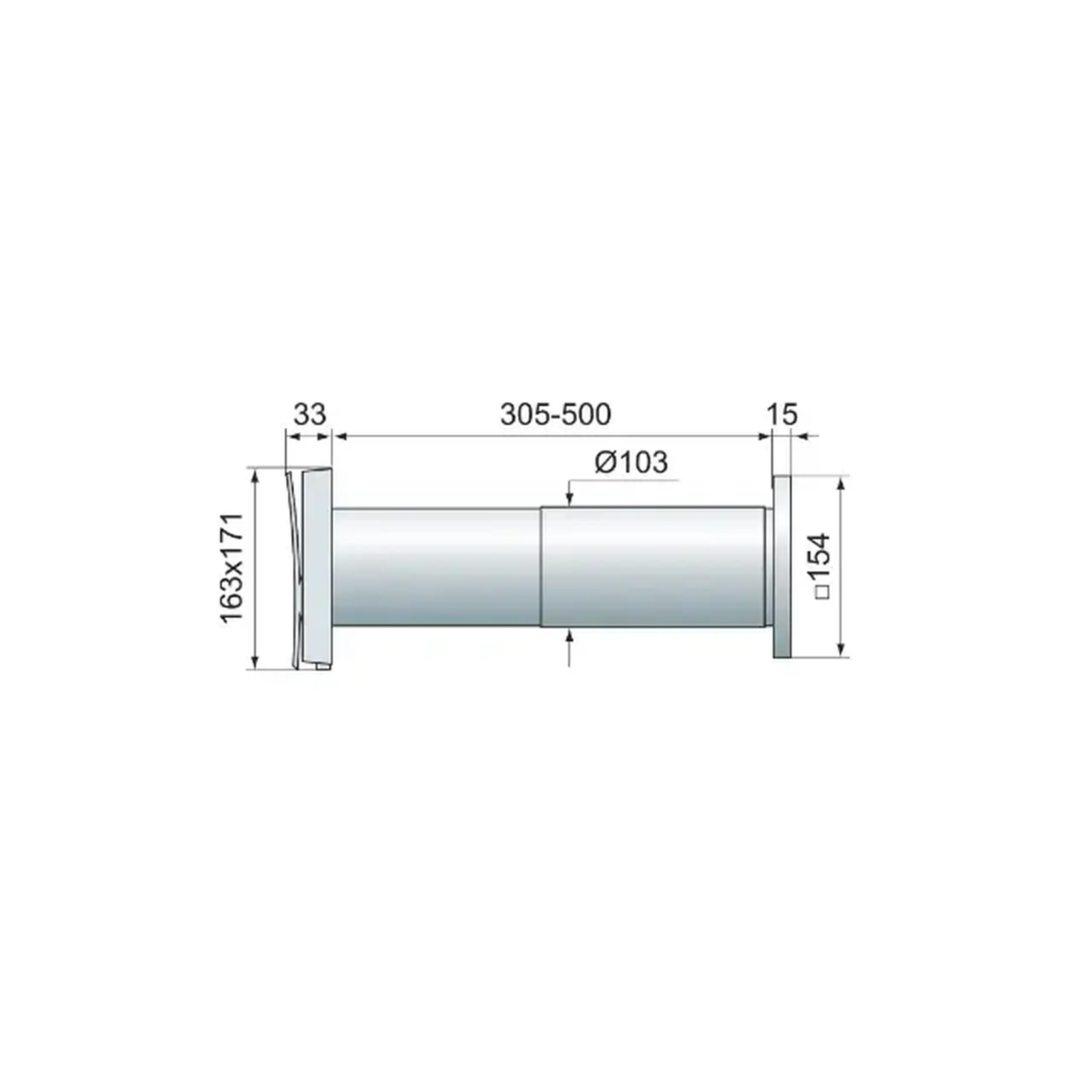 Grila aerisire pentru părete WZGK 163 x 171 x 500 mm Plastic Alb Ventika