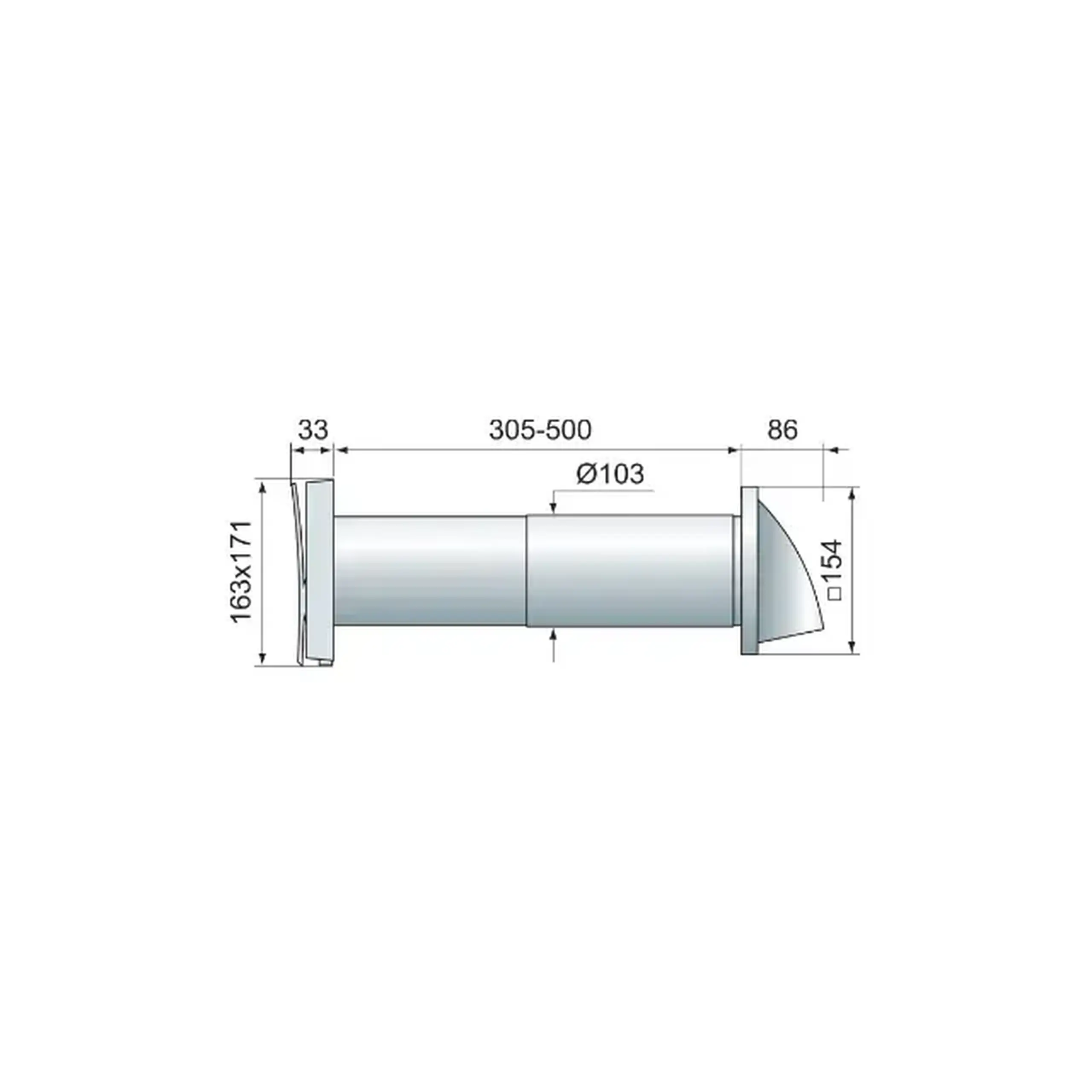 Grila aerisire pentru părete WZG 163 x 171 x 500 mm Plastic Alb Ventika