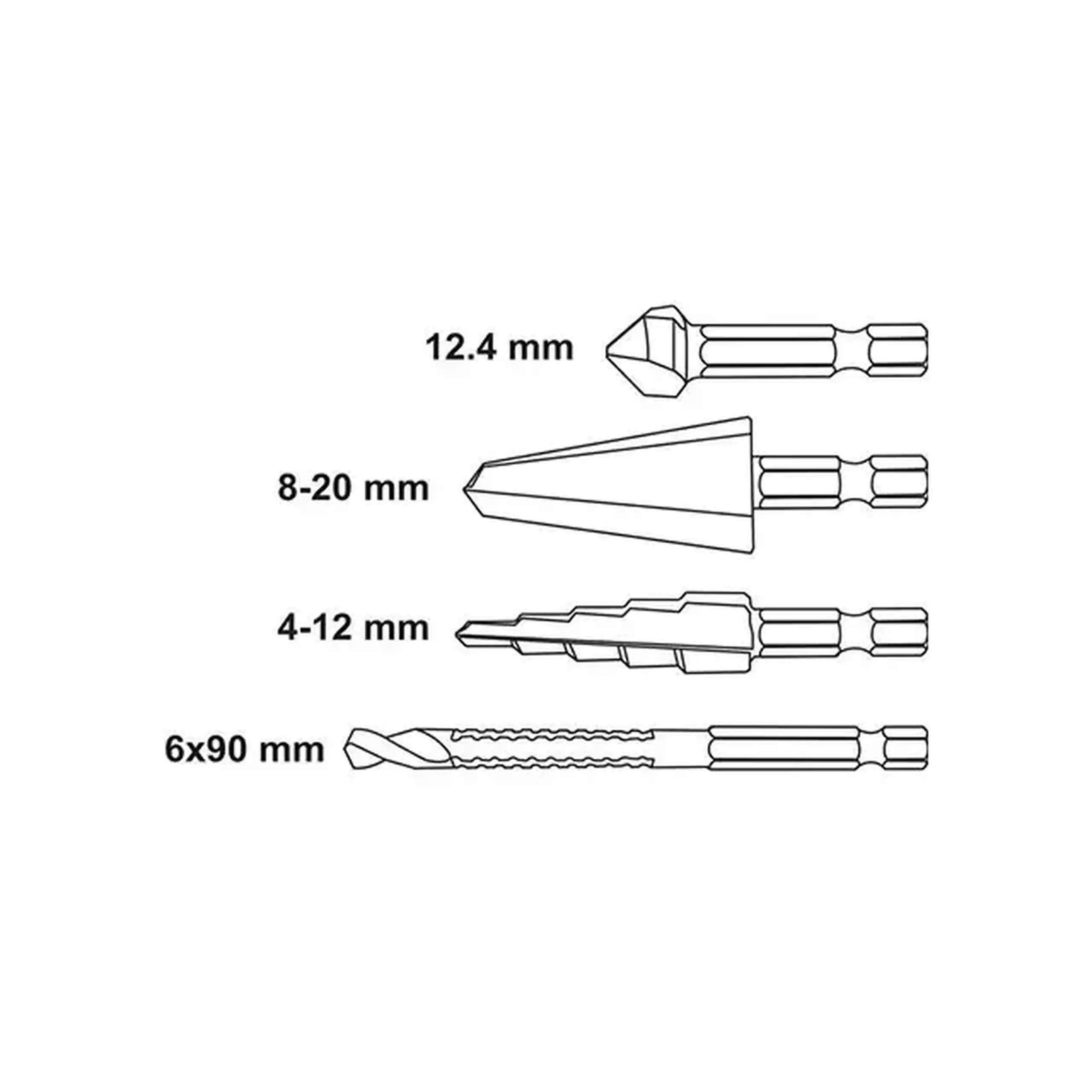 Set burghie conice 4 buc. universal 4 - 20 mm HSS 4241 hexagonal Yato