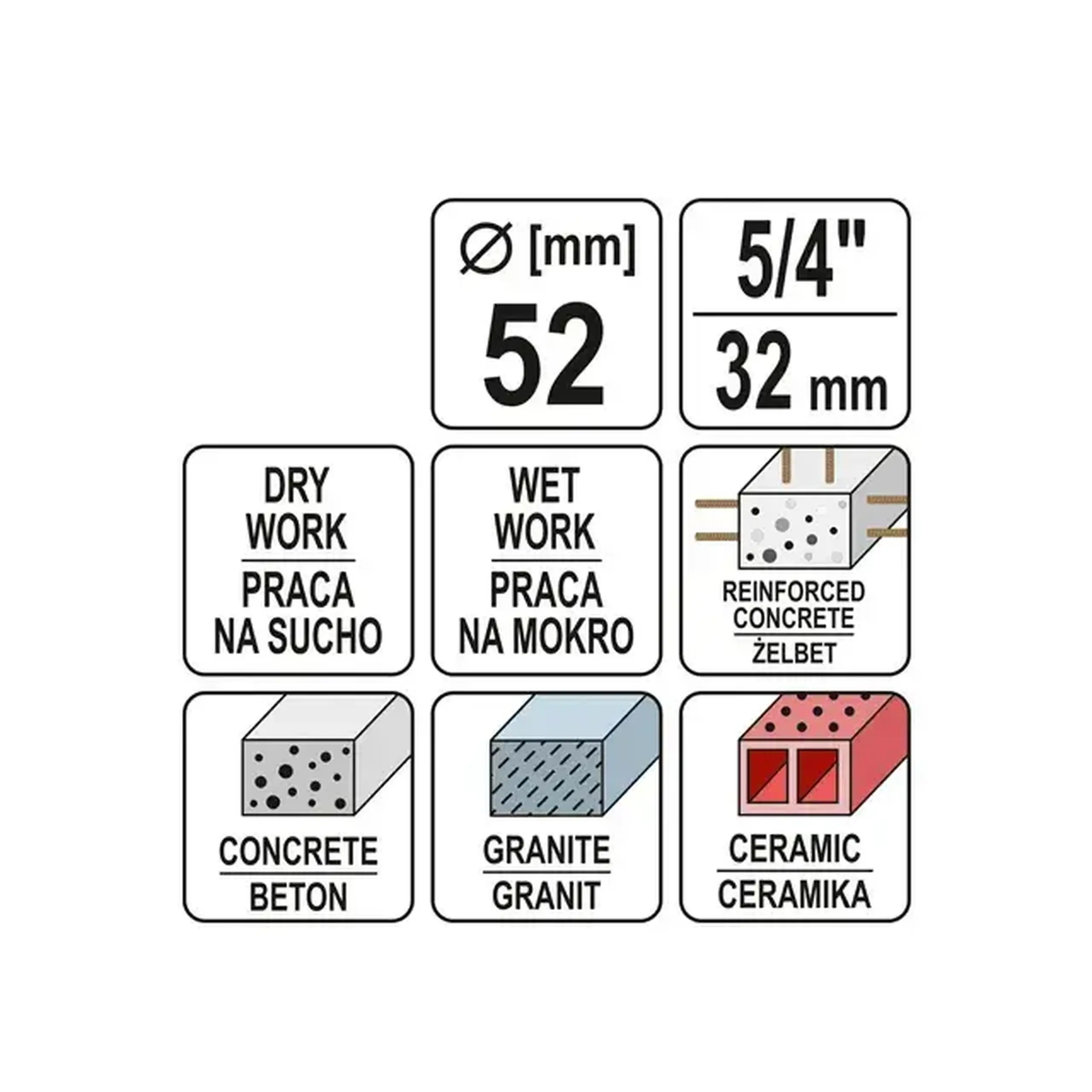 Carotă diamantată pentru beton 52 mm Hexagonal Yato