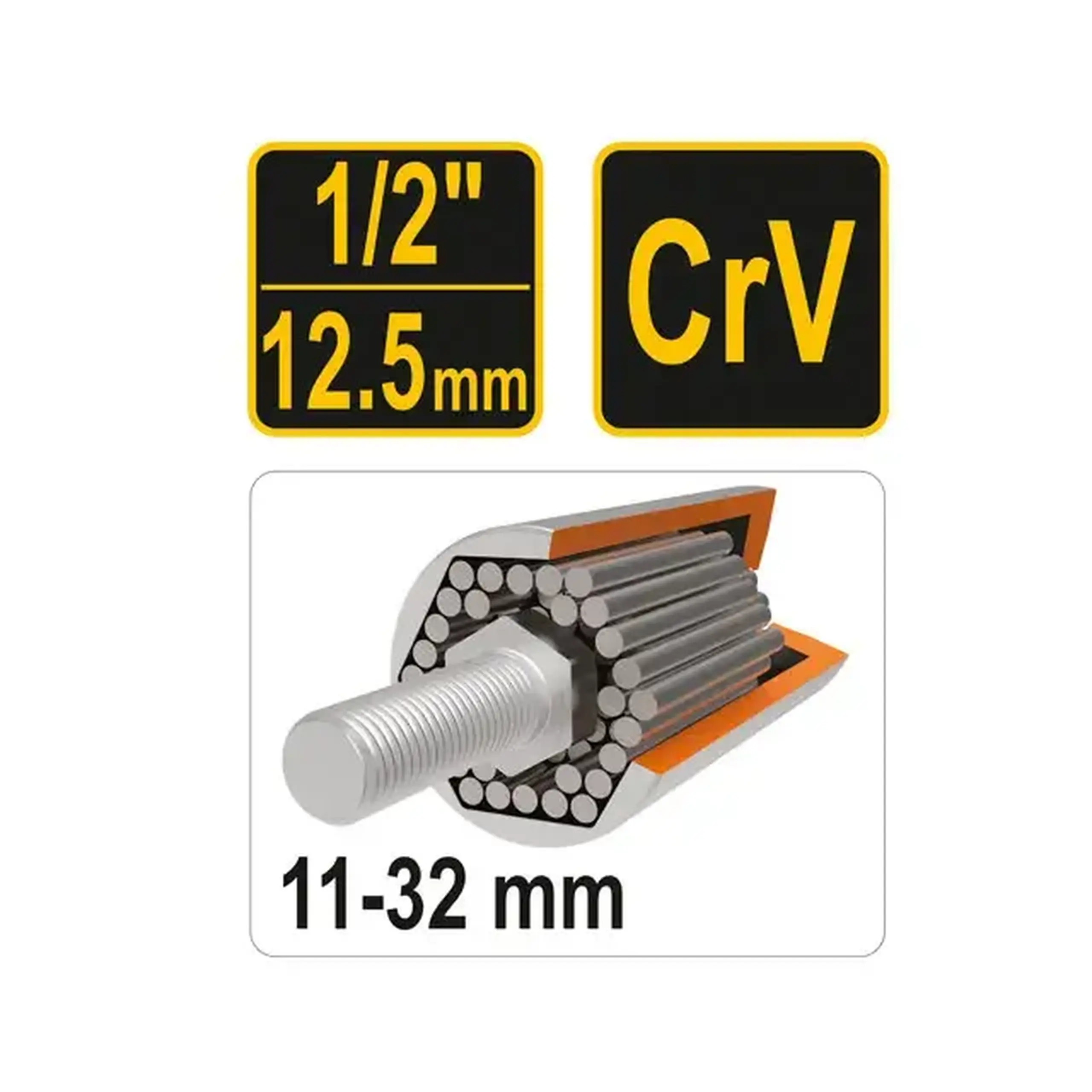 Cap tubular universal hexagonal 11 - 32 mm 1/2" 85 mm Vorel