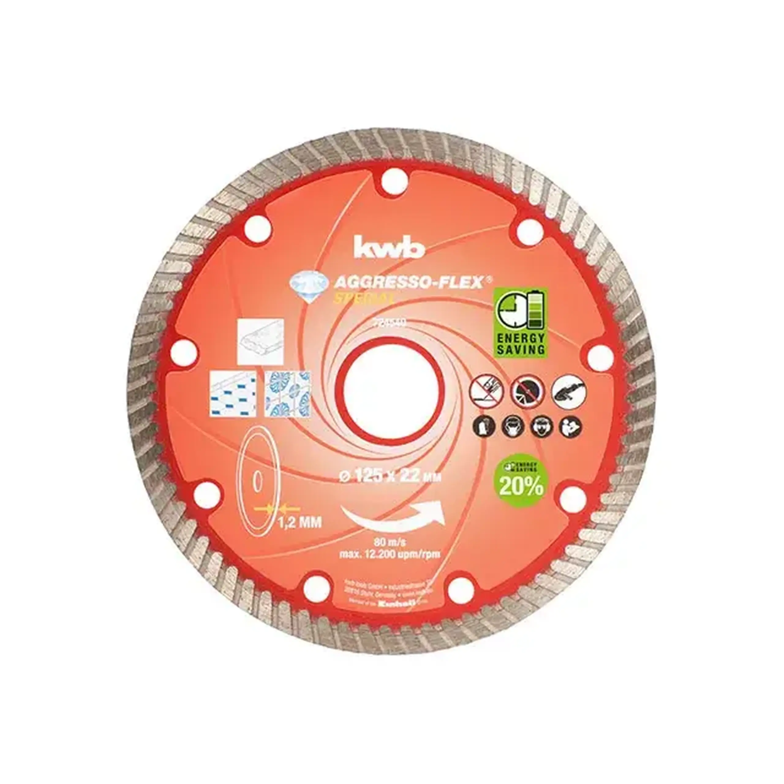 Disc diamantat pentru ceramică/granit TURBO 125 * 22 mm KWB