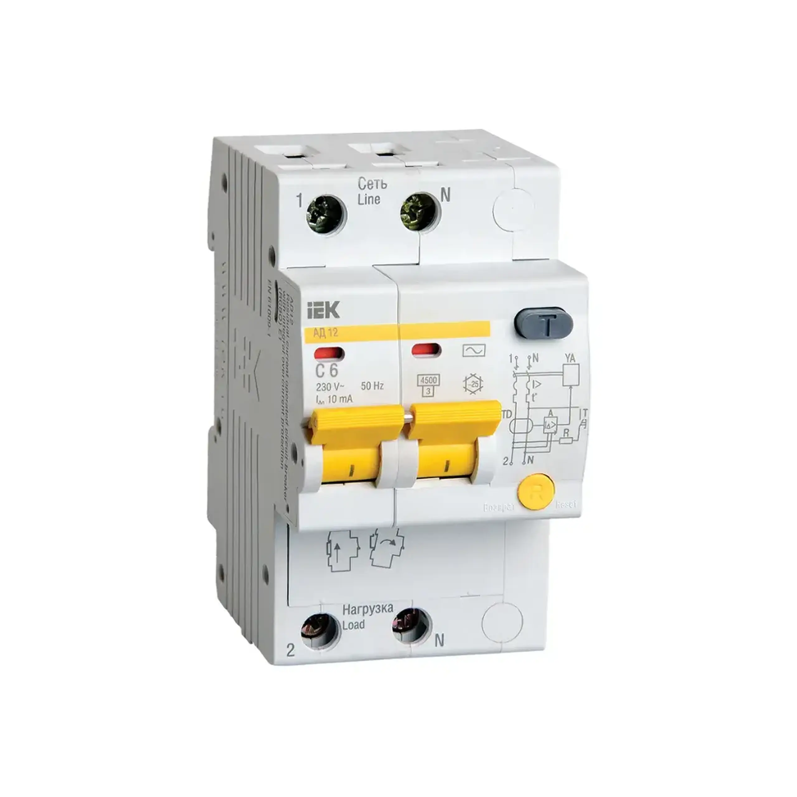Întreruptor diferențial AD12C C 10 mA 6 A 2P 220 - 240 V IEK