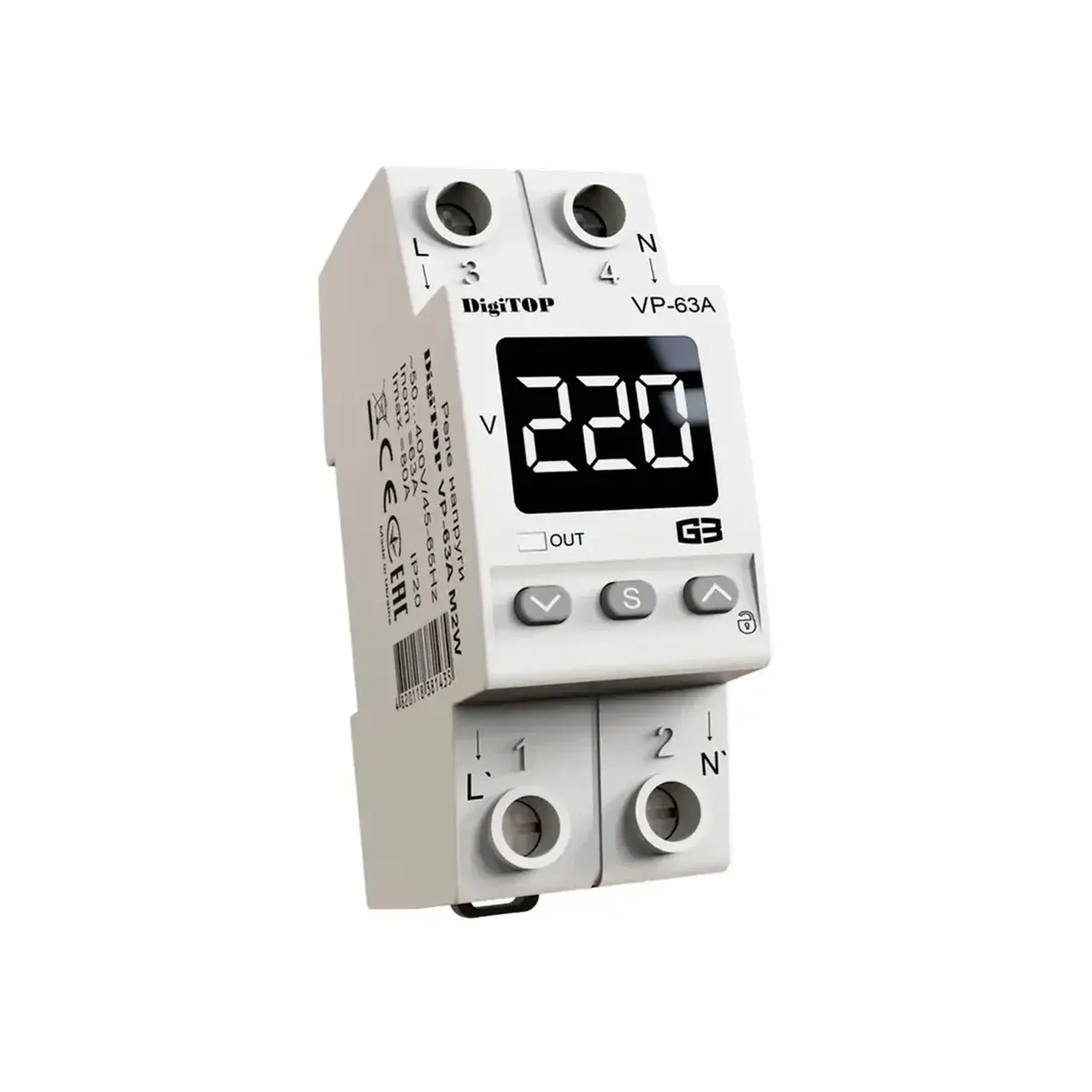 Releu de control tensiune cu ecran digital 40 A 120 - 270 V IP20 Digitop - Curent (A) 63 A