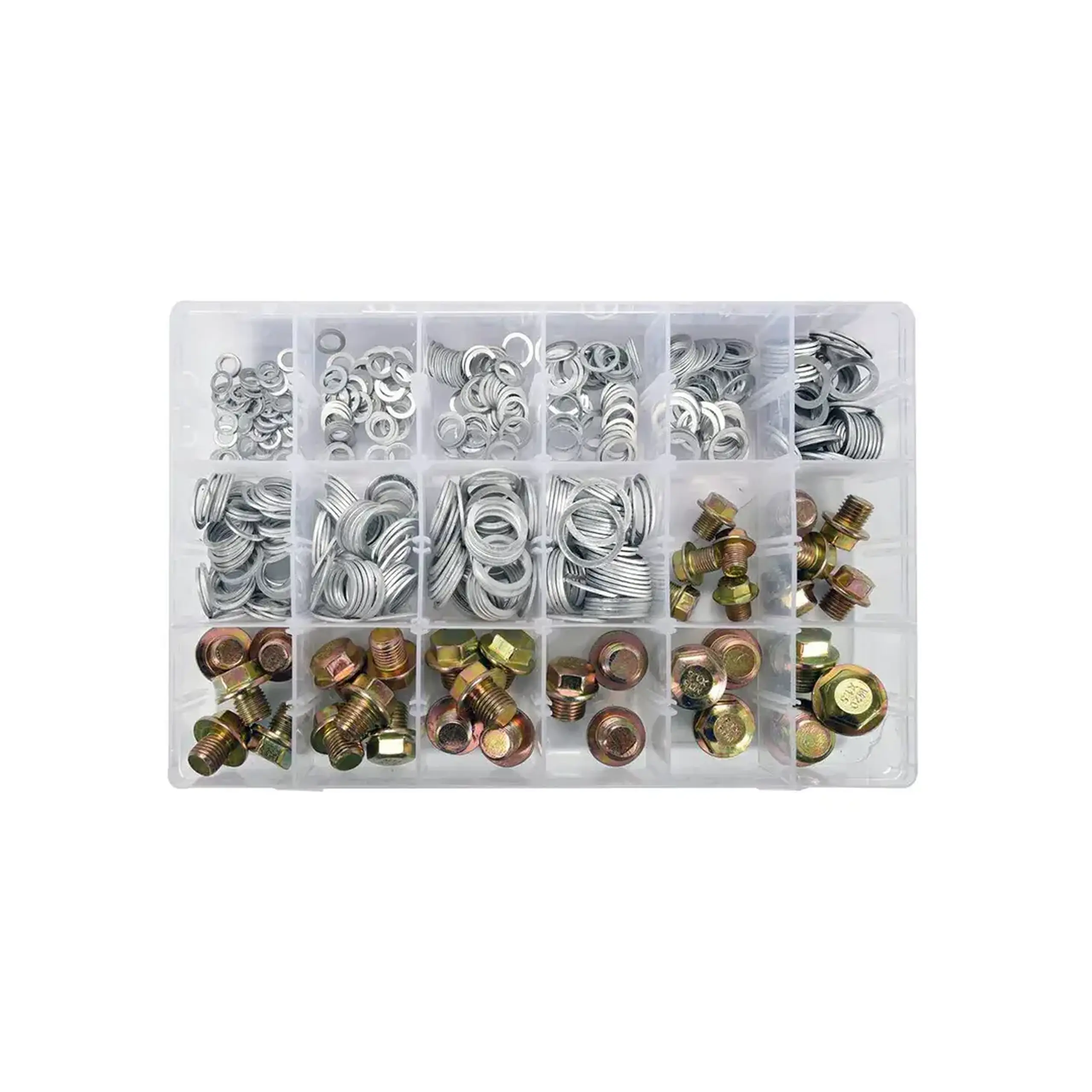 Set de șaibe și dopuri de scurgere M10 - M20/6 - 20 mm 534 buc. Aluminiu Yato