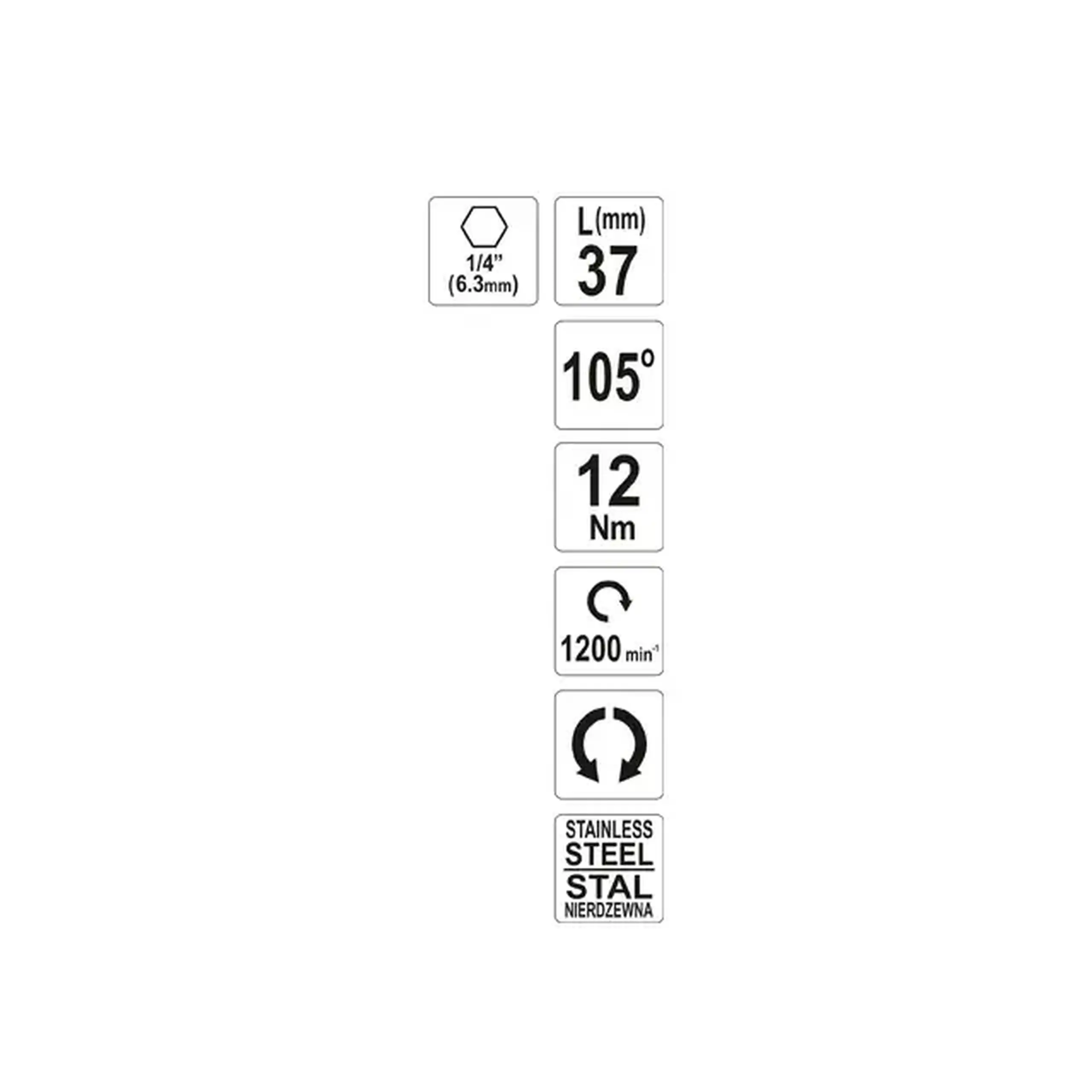 Adaptor 105° pentru biți Hexagonal 1/4" 37 mm Yato