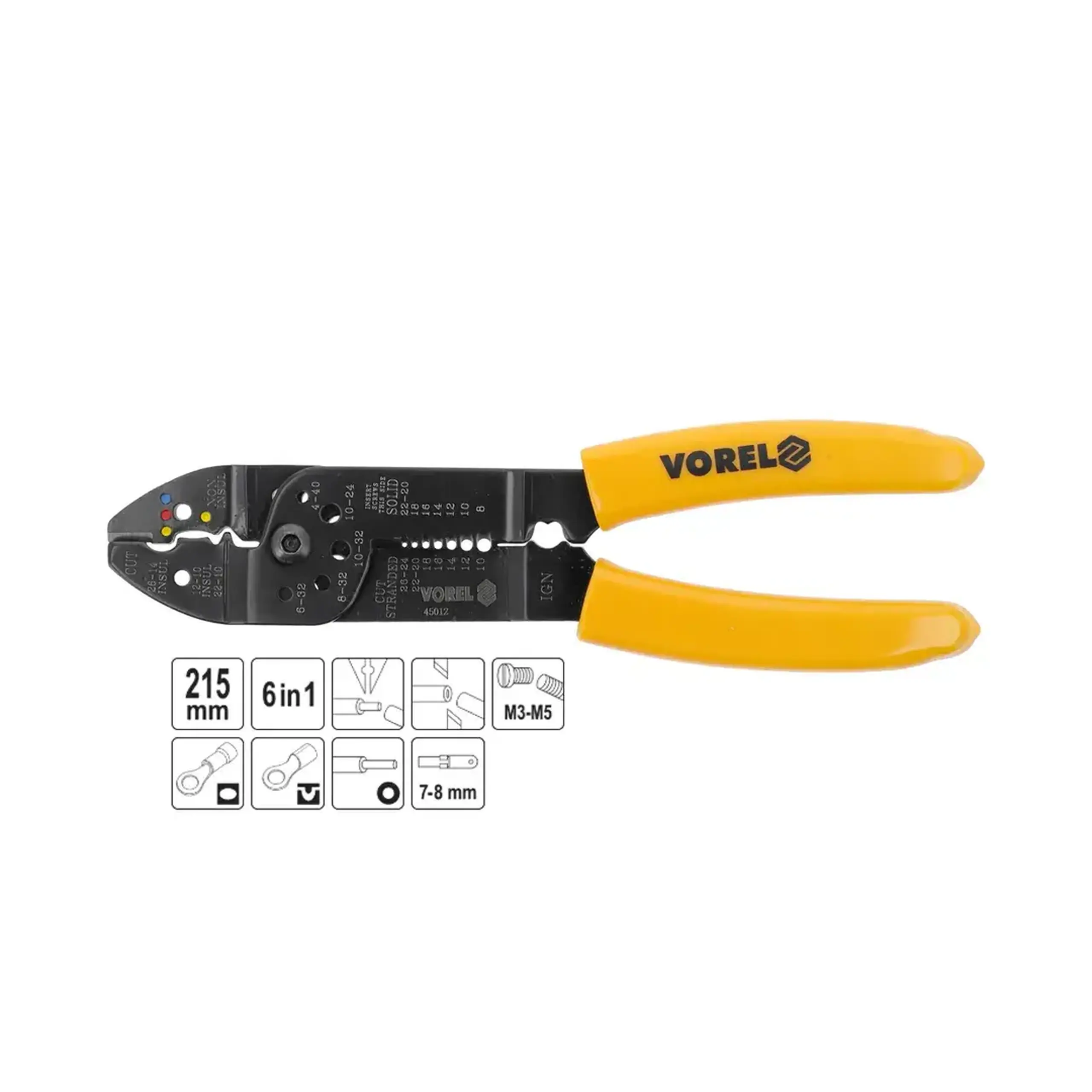Clește de strângere și curățire a cablurilor 0.5 - 2.5 mm² 6 în 1 215 mm Vorel