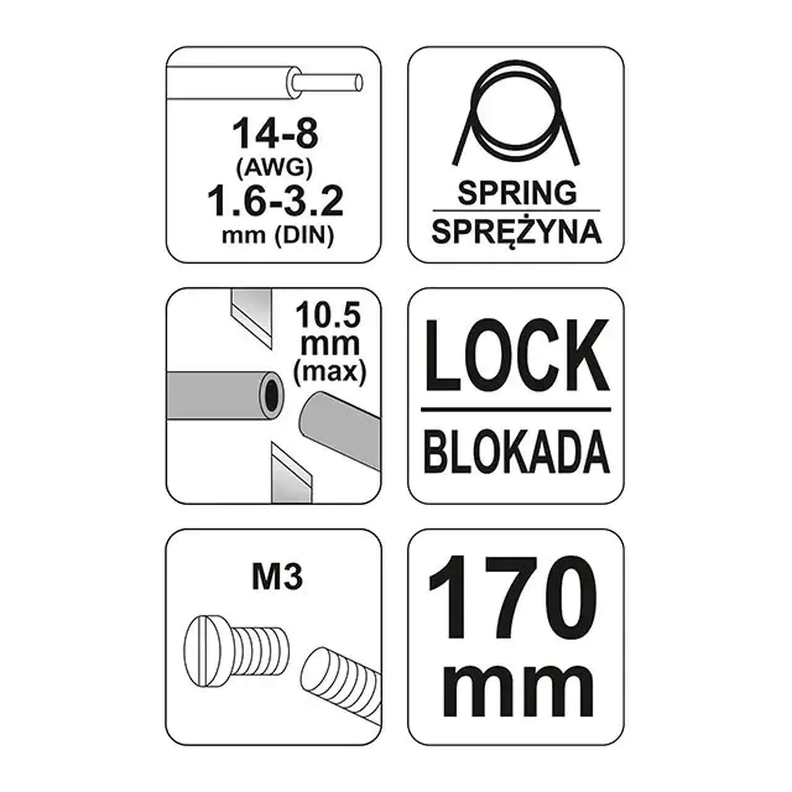 Clește tăietor și decablator 1.6 - 3.2 mm² 3 mm 170 mm Yato