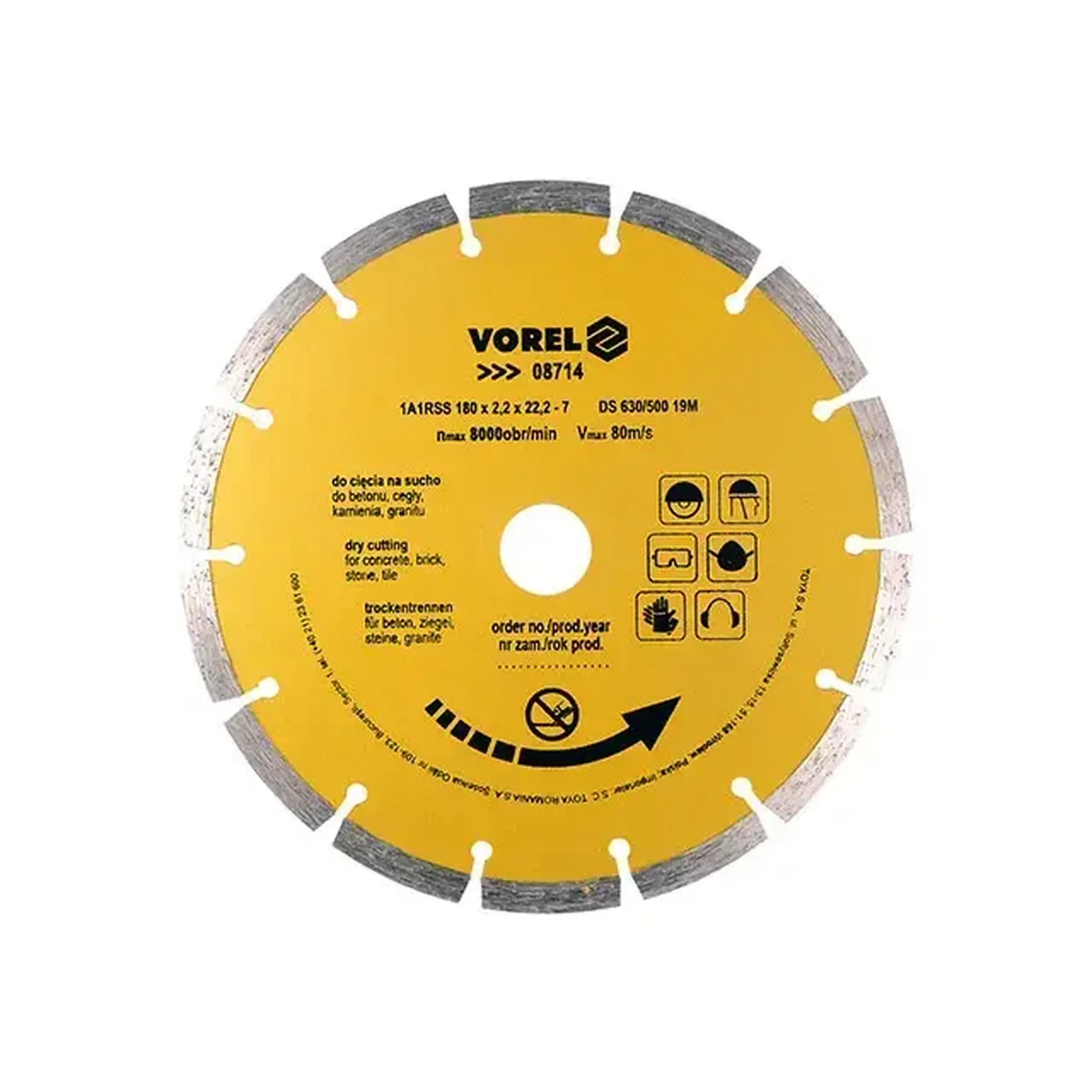 Disc diamantat segmentat pentru beton 180 * 22.2 mm Vorel - Diametru 180 *