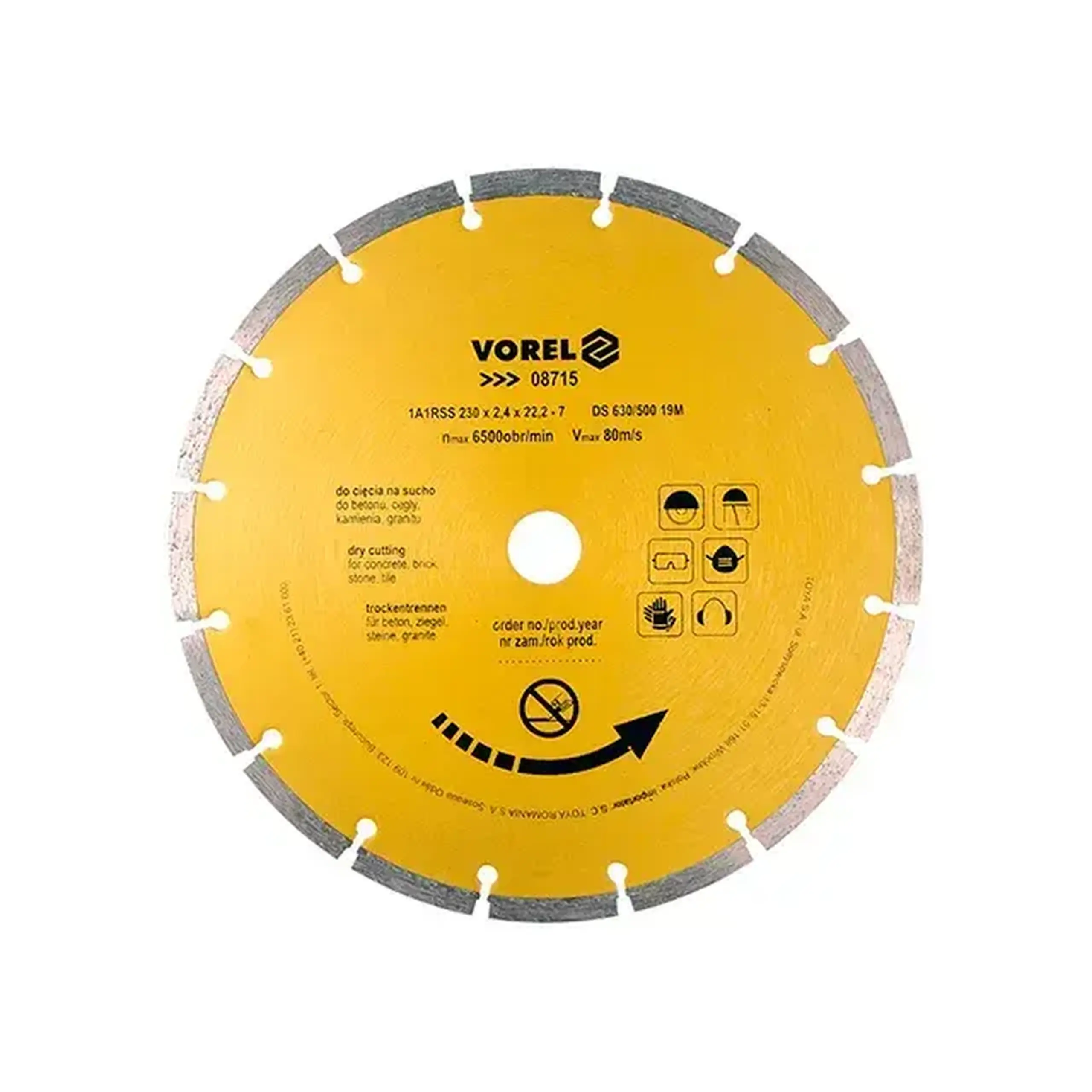 Disc diamantat segmentat pentru beton 180 * 22.2 mm Vorel - Diametru 230 *