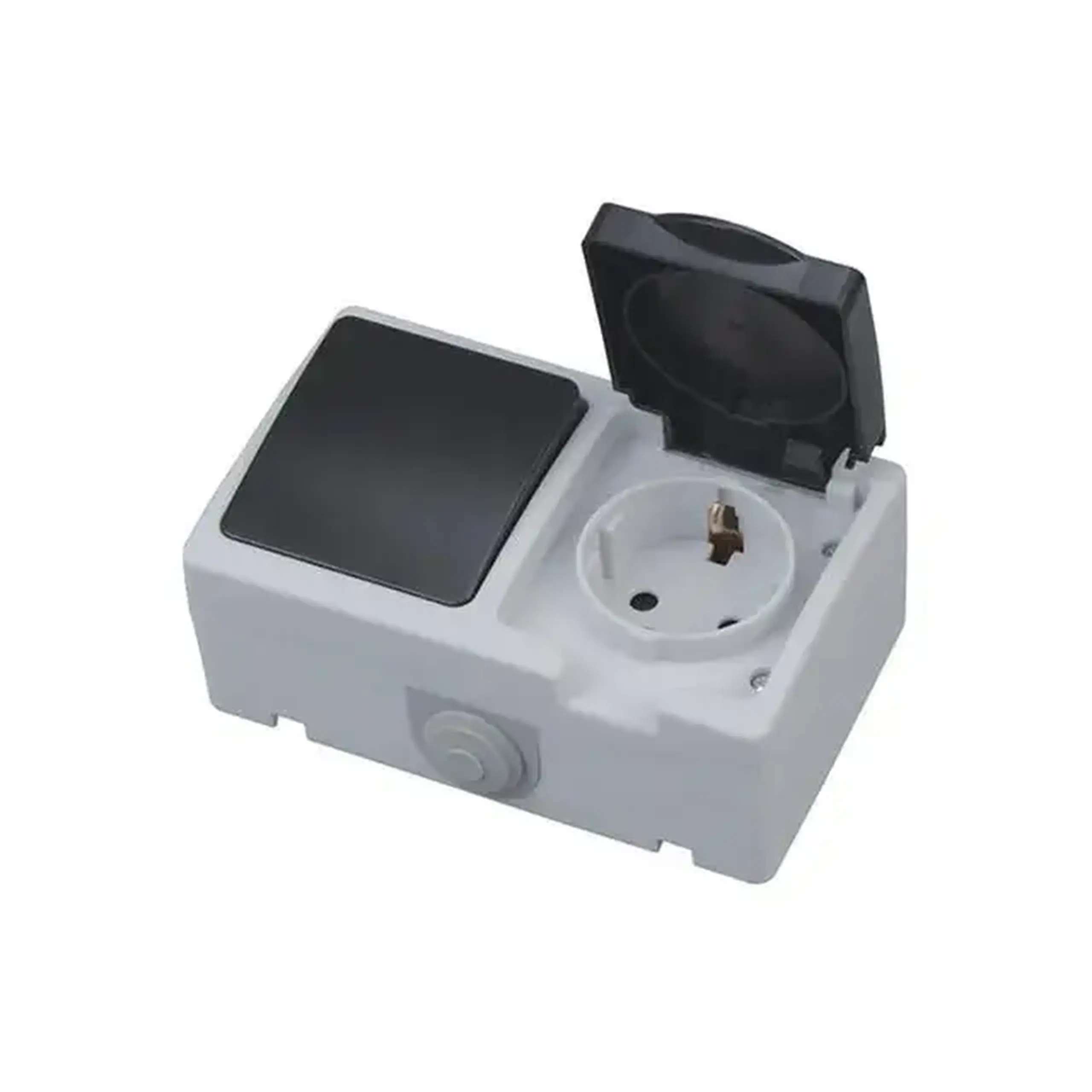 Întrerupător + priză cu capac ATOM 16 A 250 V negru/sur Horoz
