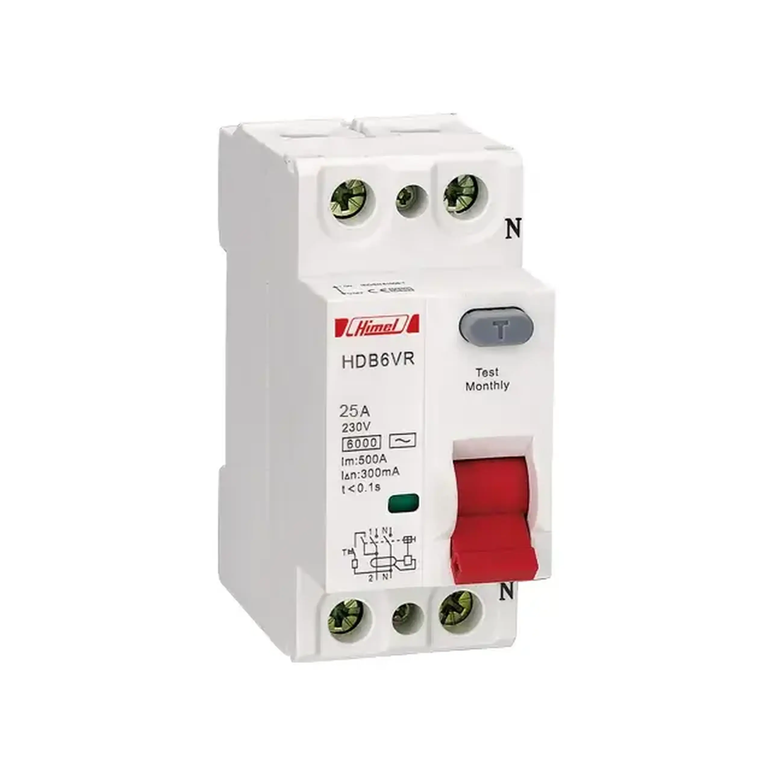 Întreruptor diferențial UZO HDB6VR 10 mA 10 A 1P+N 220 - 240 V Himel - Curent (A) 25 A