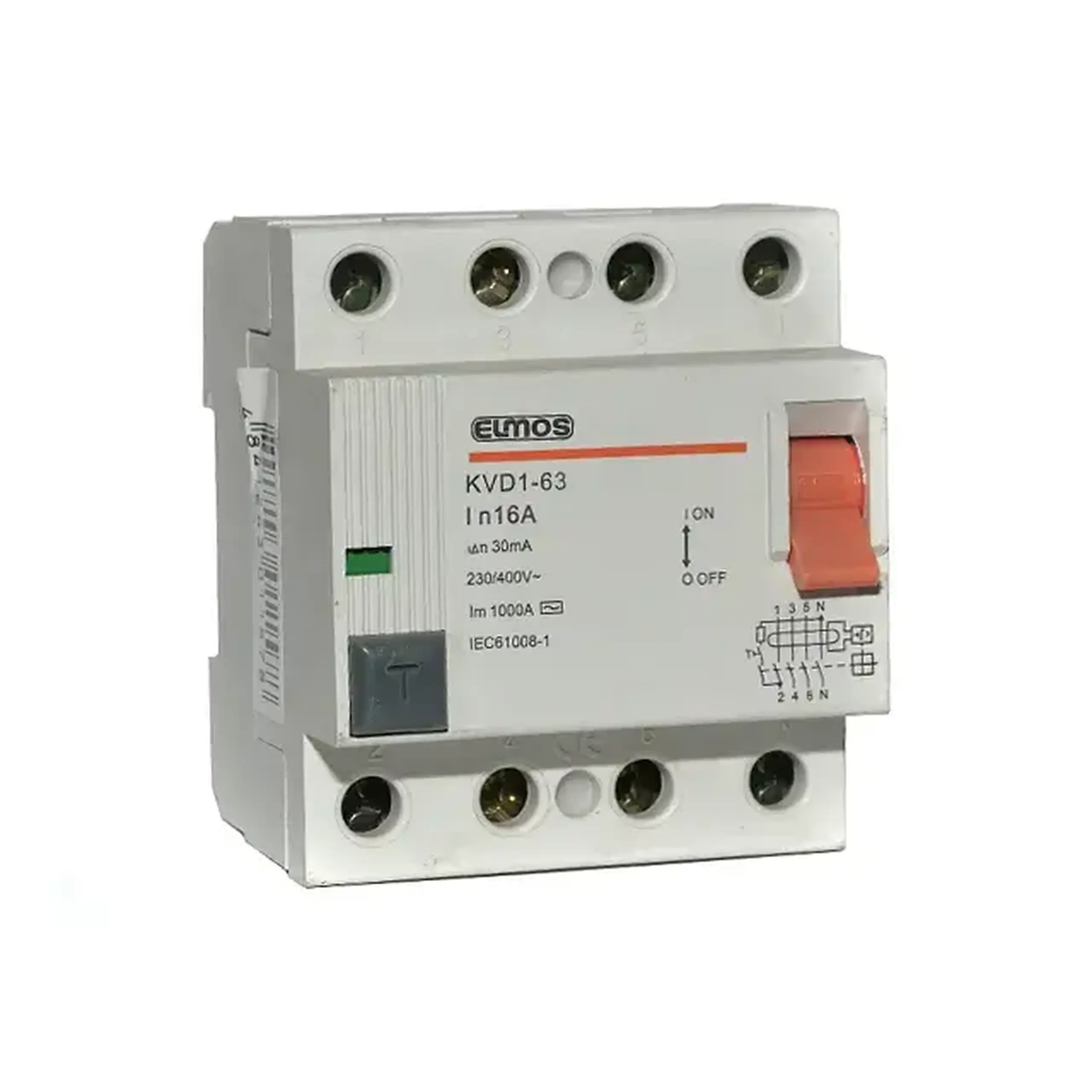 Întreruptor diferențial UZO KVD1-63 30 mA 16 A 4P 400 V Elmos