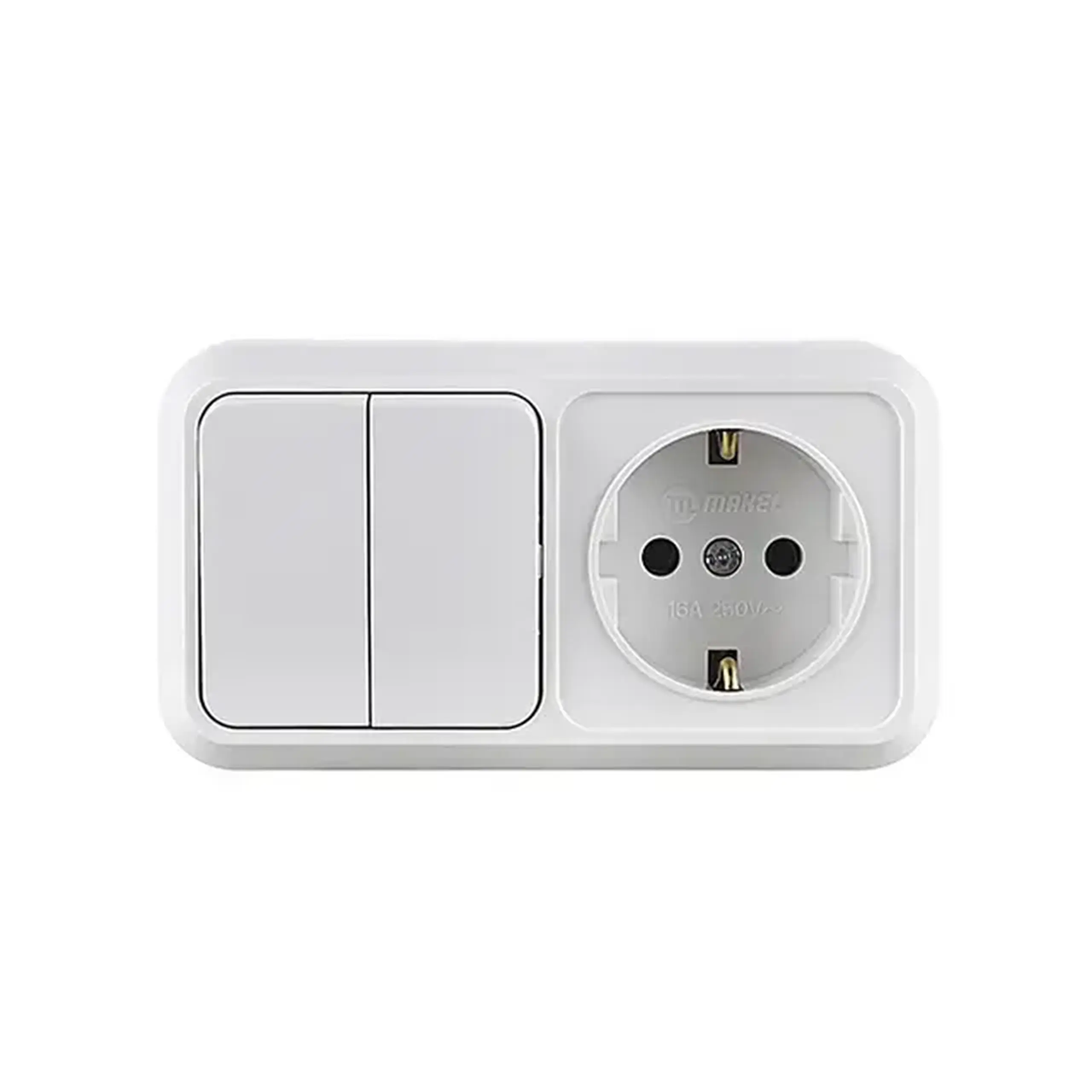Întrerupător dublu + priză exterioară 451A2M 16 A 250 V alb Makel