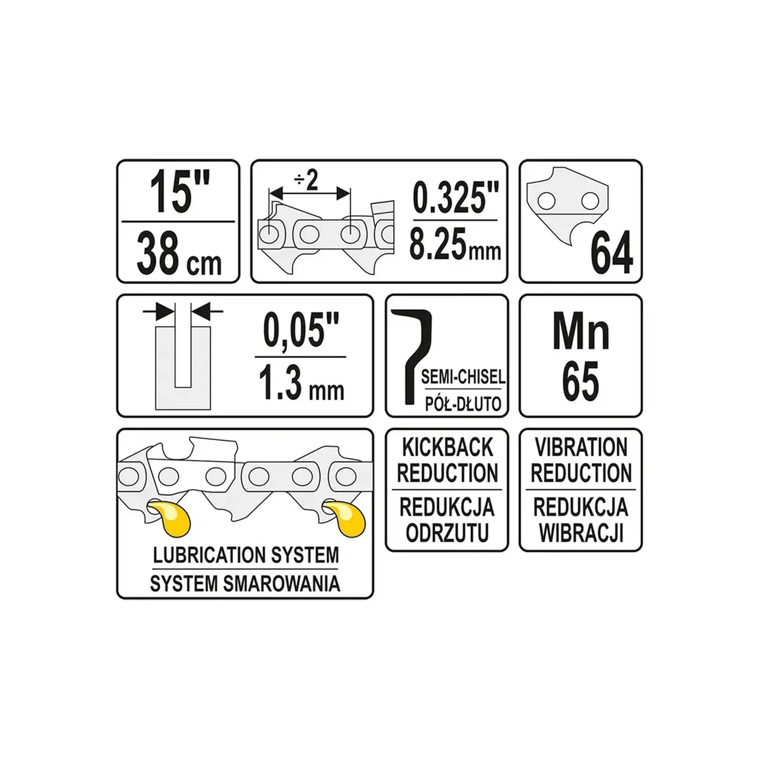 Lanț Pentru fierăstrău cu lanț 380 mm 0.325" (8.25 mm) 1.3 mm 1 buc. Yato