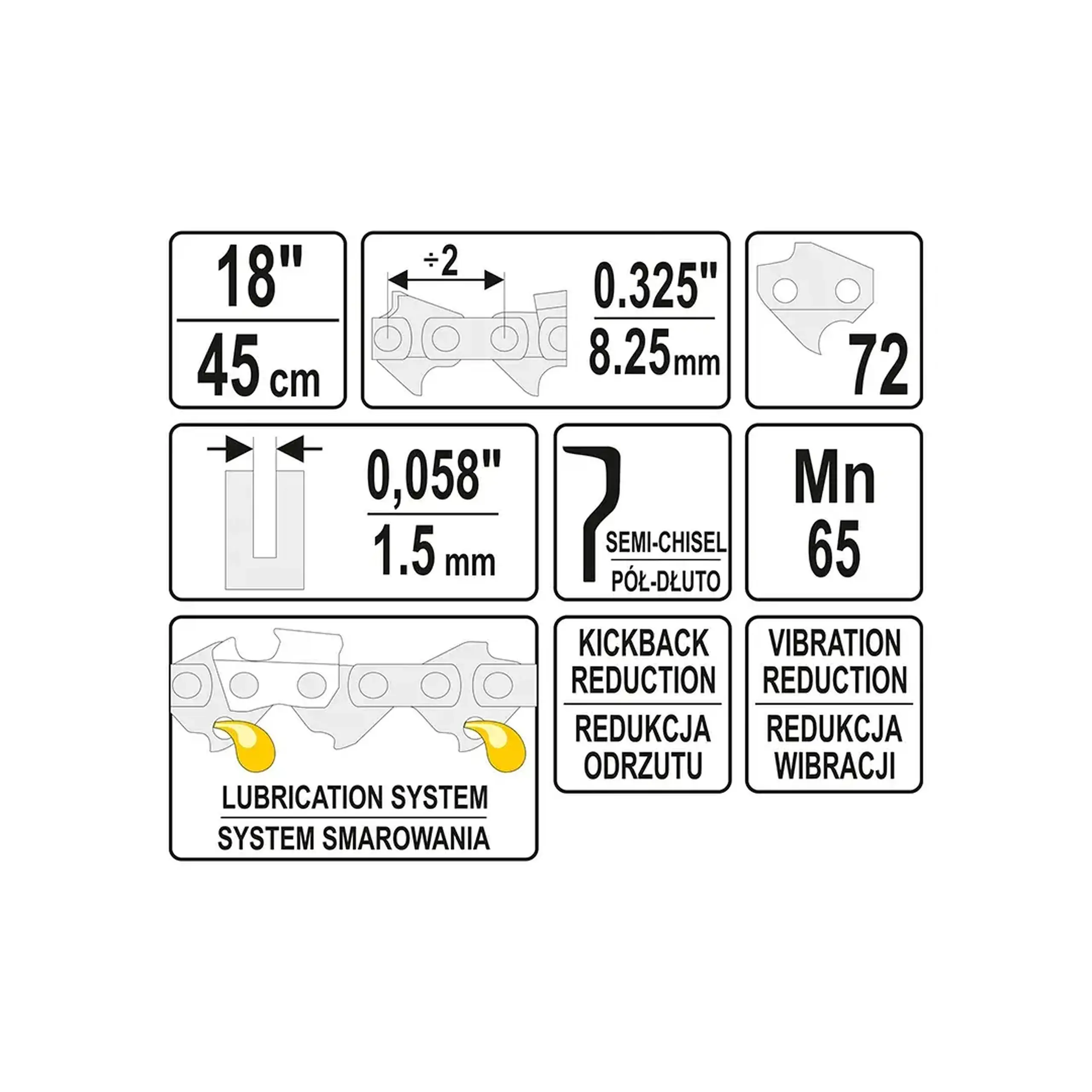Lanț pentru fierăstrău cu lanț 450 mm 0.325" (8.25 mm) 1.5 mm 1 buc. Yato
