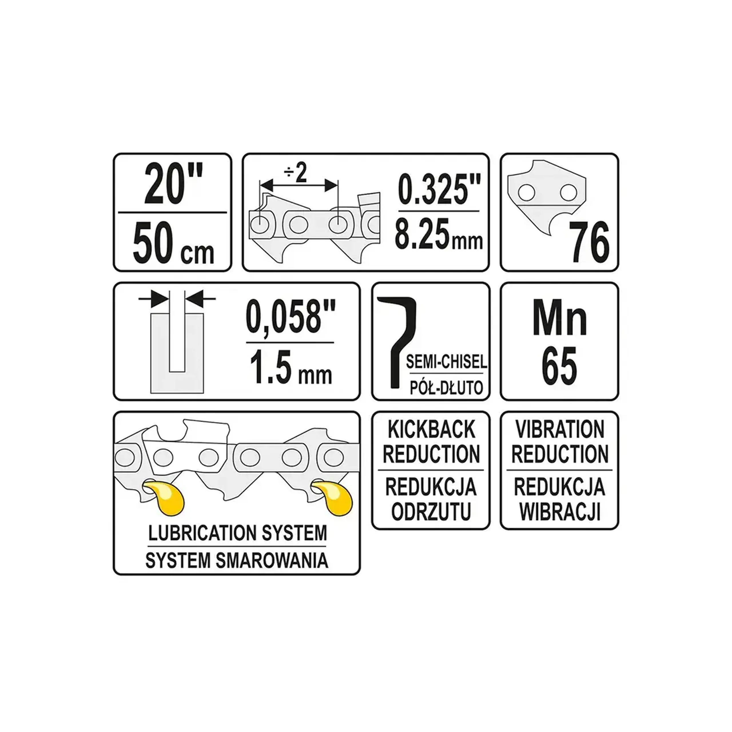 Lanț pentru fierăstrău cu lanț 500 mm 0.325" (8.25 mm) 1.5 mm 1 buc. Yato
